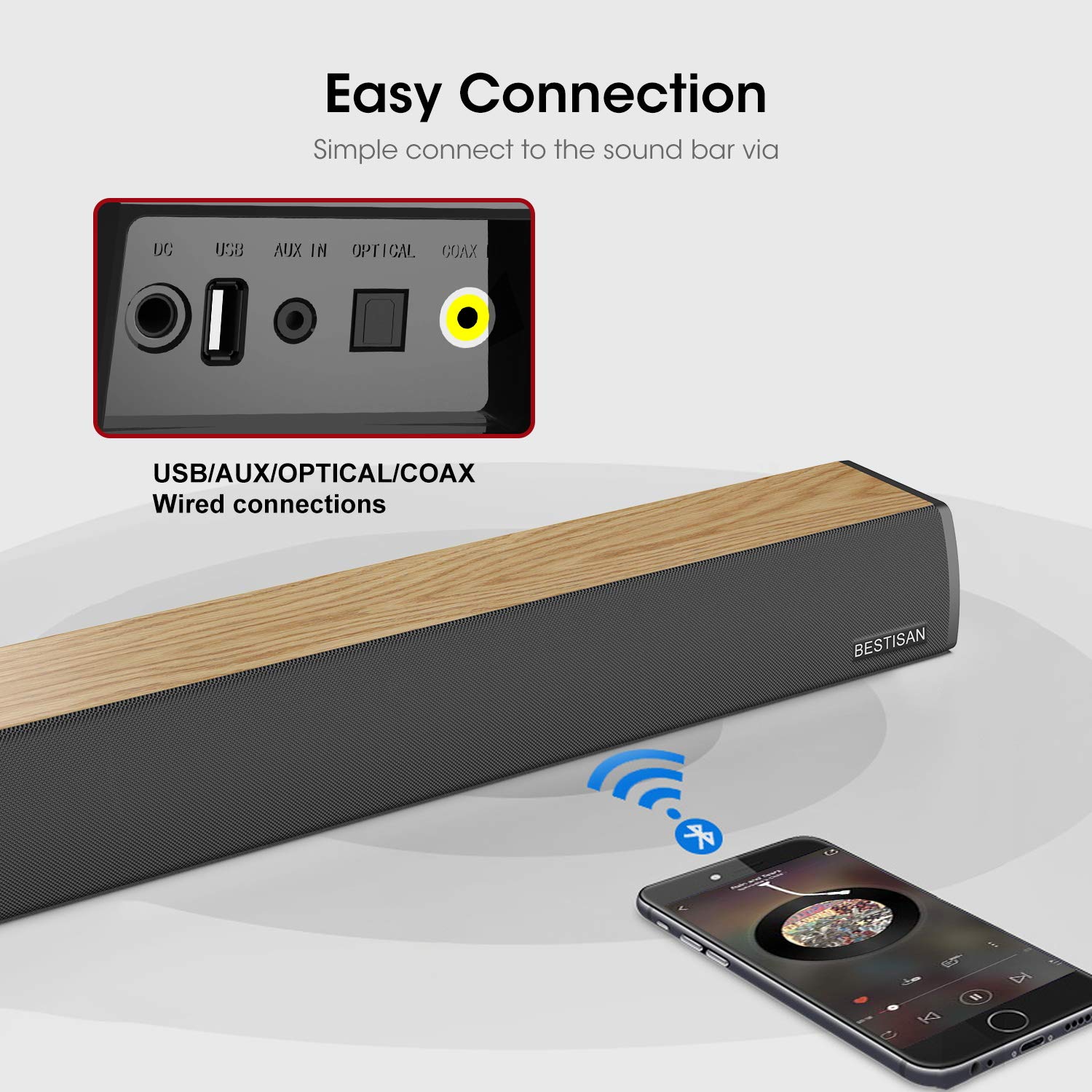 3nh 38-Inch 80W Wired Bluetooth Sound Bar Home Theater Speaker System Dual Connection - Image 6