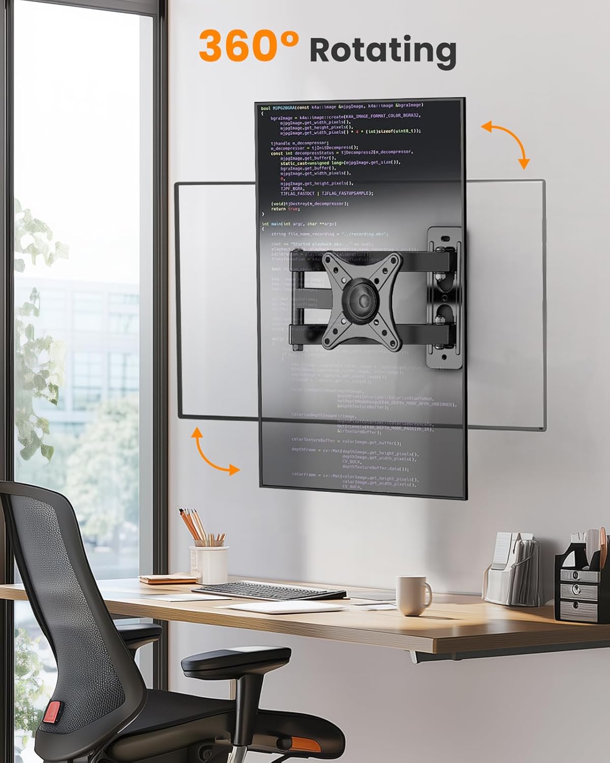 Articulating Full Motion TV Monitor Wall Mount Bracket 13-32 Inch LED LCD Flat Curved Screen 360° Rotation Swivel Tilt Extension Max VESA 100x100mm up to 33lbs - Image 3