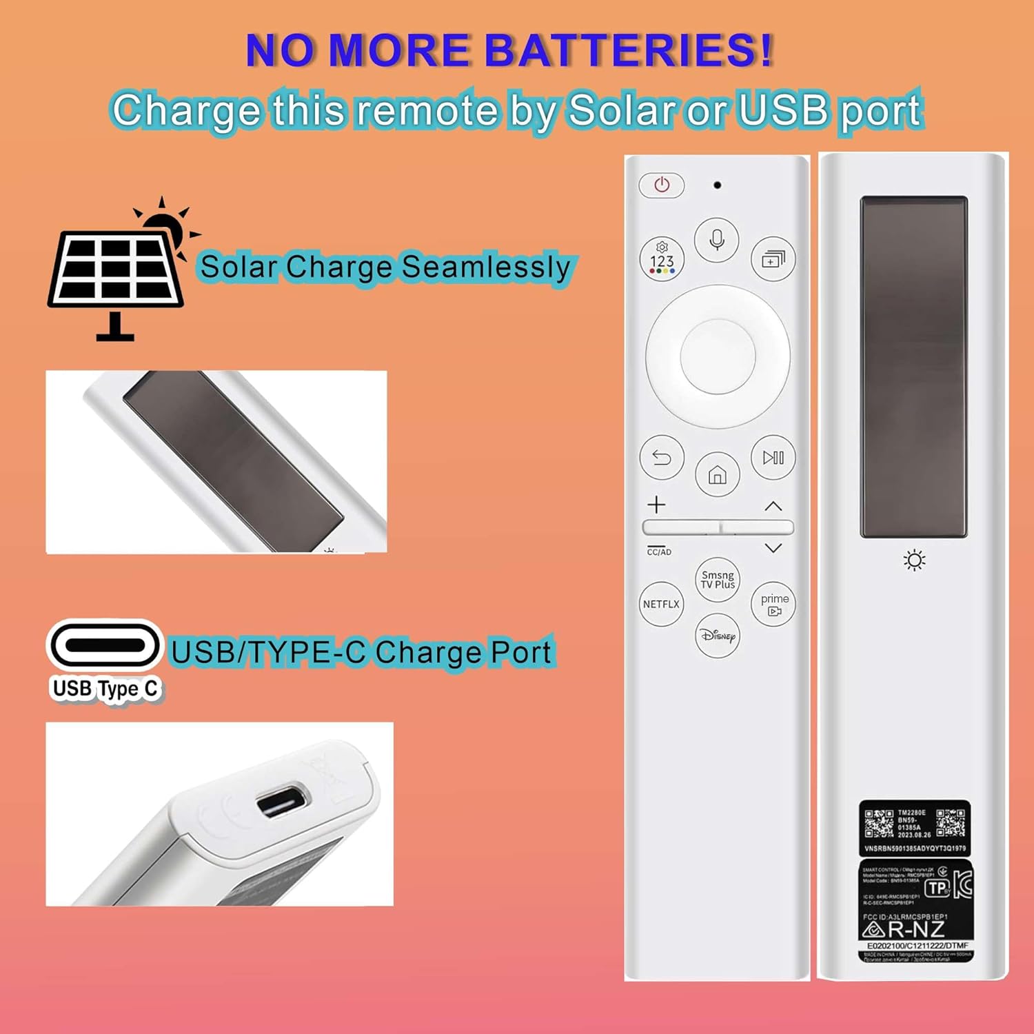Samsung Frame TV Remote Control for 2018-2024 Smart TVs with Voice and Solarcell, 2-Year Warranty - Image 3