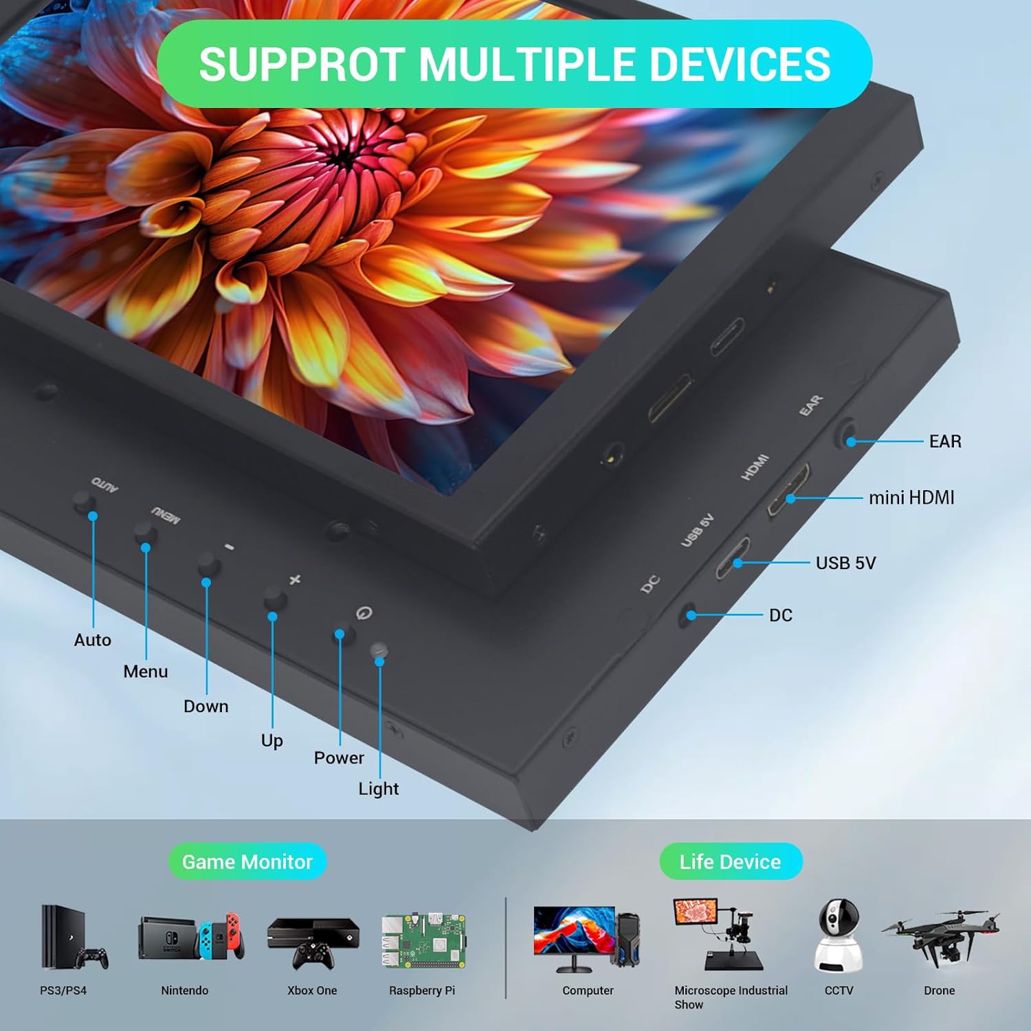 VIEWMEI 8 Inch Mini LCD Monitor 1280x800 Portable HDMI Screen for PC Laptops Raspberry Pi Game Consoles - Image 2