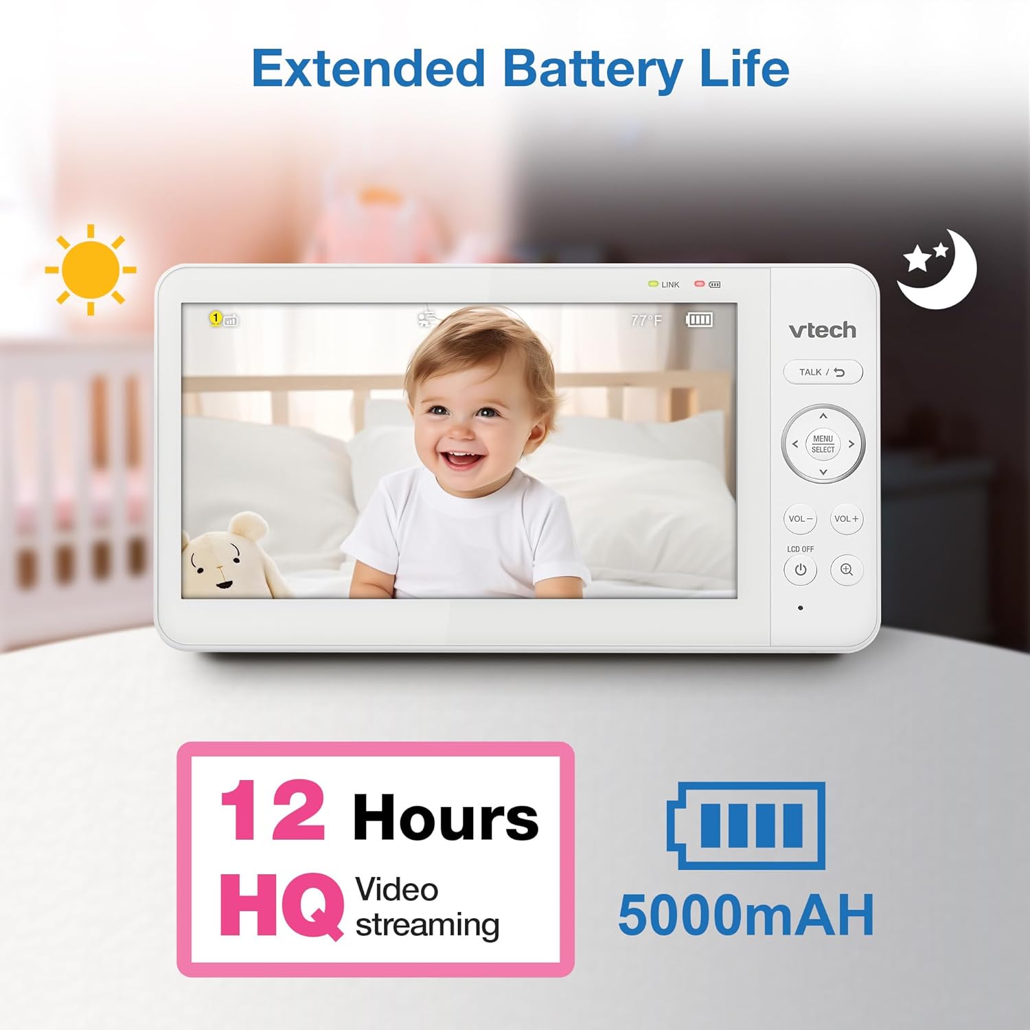 VTech 7" HD Video Baby Monitor 2025 Upgrade with Pan Tilt Zoom Camera and Two-Way Talk - Image 6
