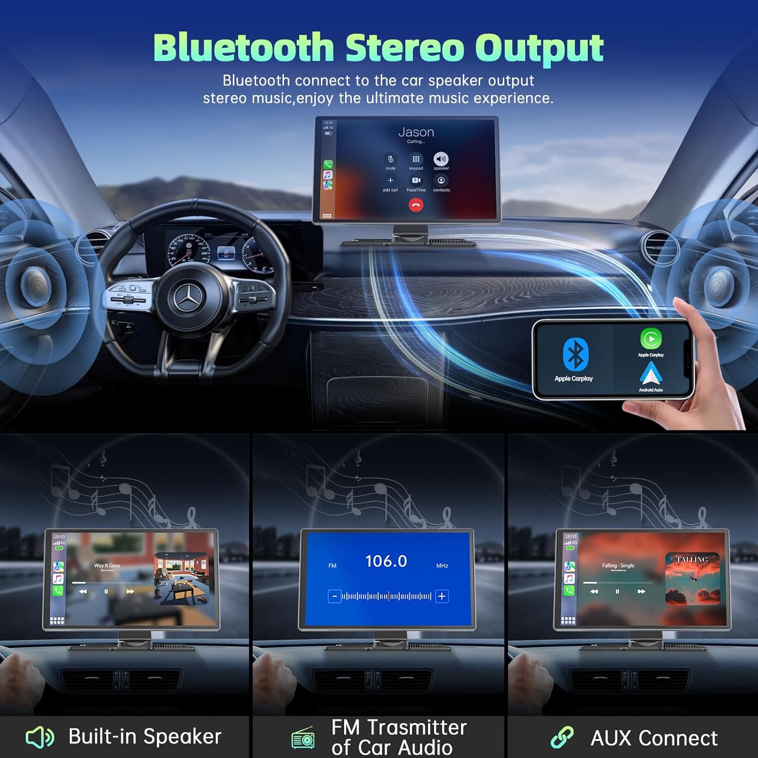 LAMTTO 9 Inch Wireless Portable Carplay Screen 4K Dashcam 1080p Backup Camera Apple Carplay Android Auto - Image 8