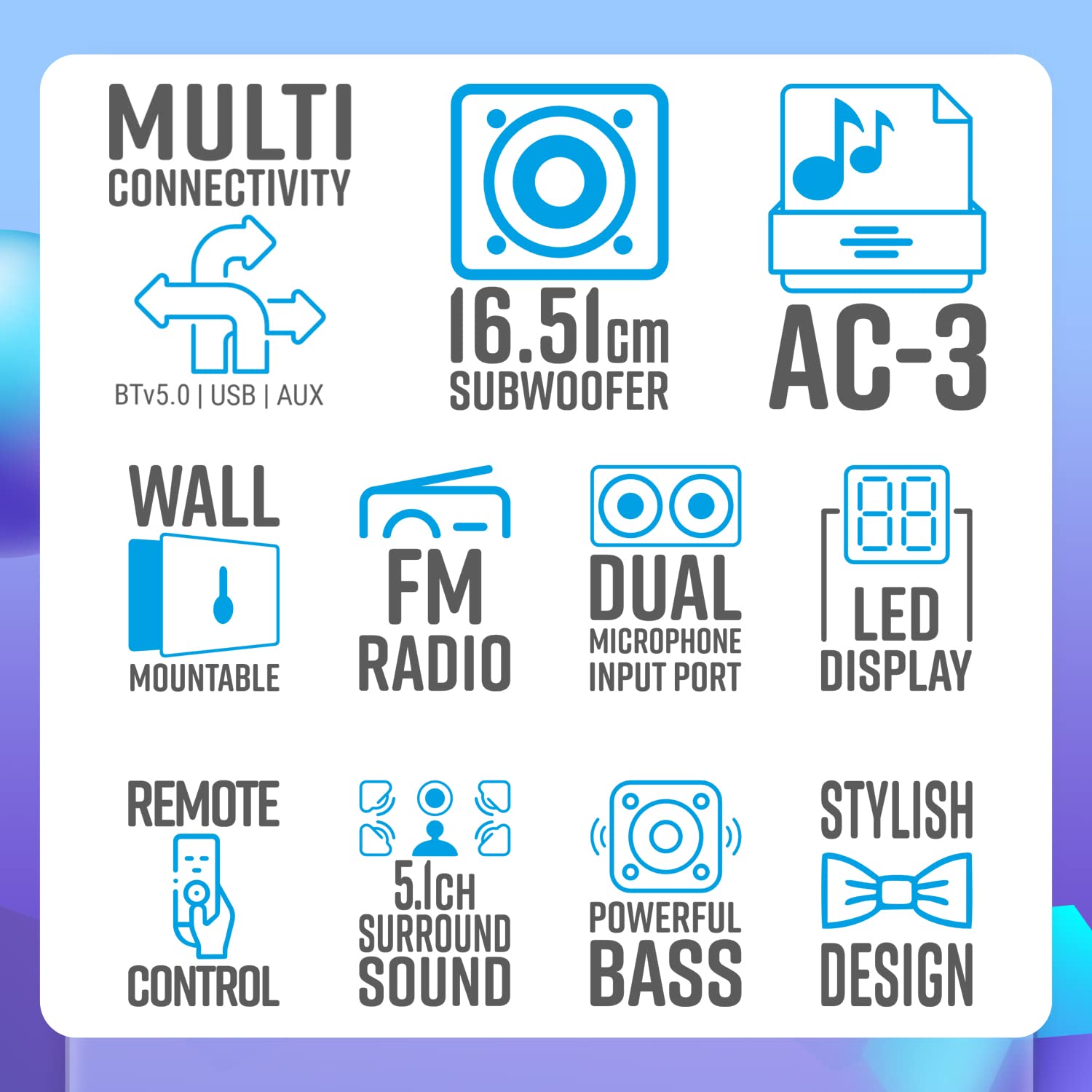 Zebronics BT8591RUCF 5.1 Channel 125W RMS Home Theater Speaker System with 6.5" Subwoofer and Bluetooth 5.0 - Image 6