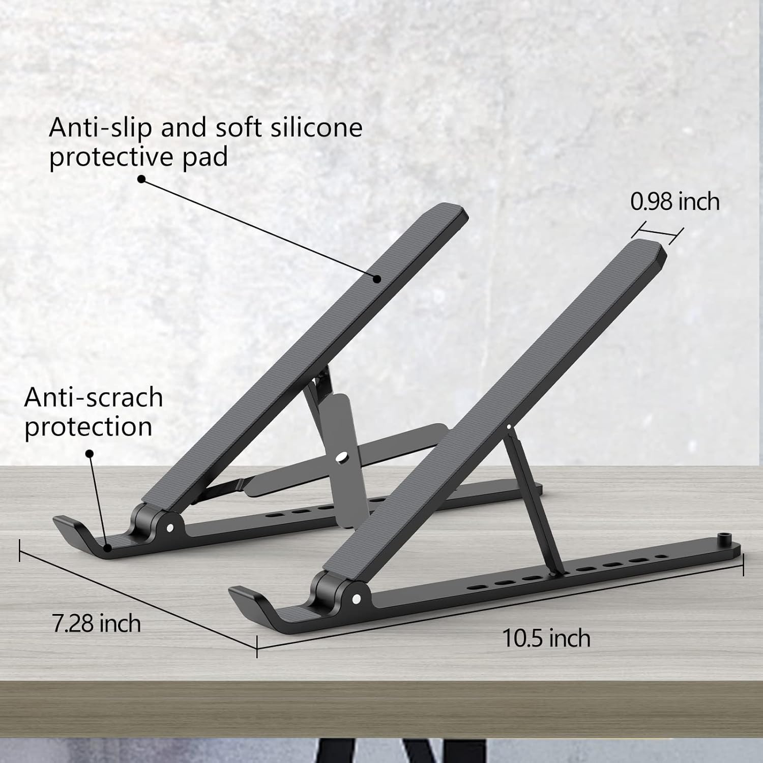Adjustable Foldable Laptop Stand Black 10-15.6 Inch ABS+Silicone Portable Cooling Mount - Image 5