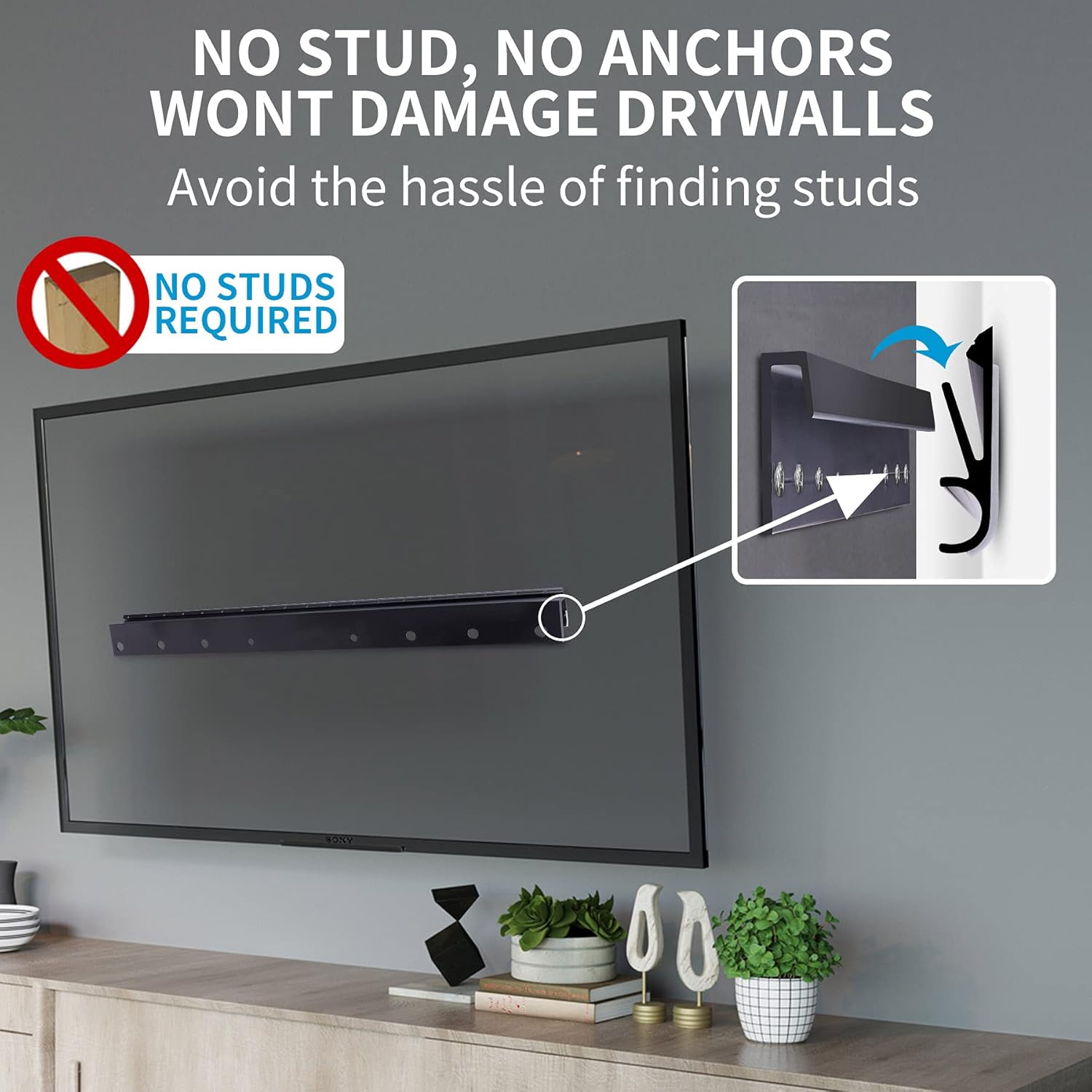 Heavy Duty Studless TV Wall Mount 13-55 Inch, 100 lbs Capacity, Upgraded Bubble Level - Image 5