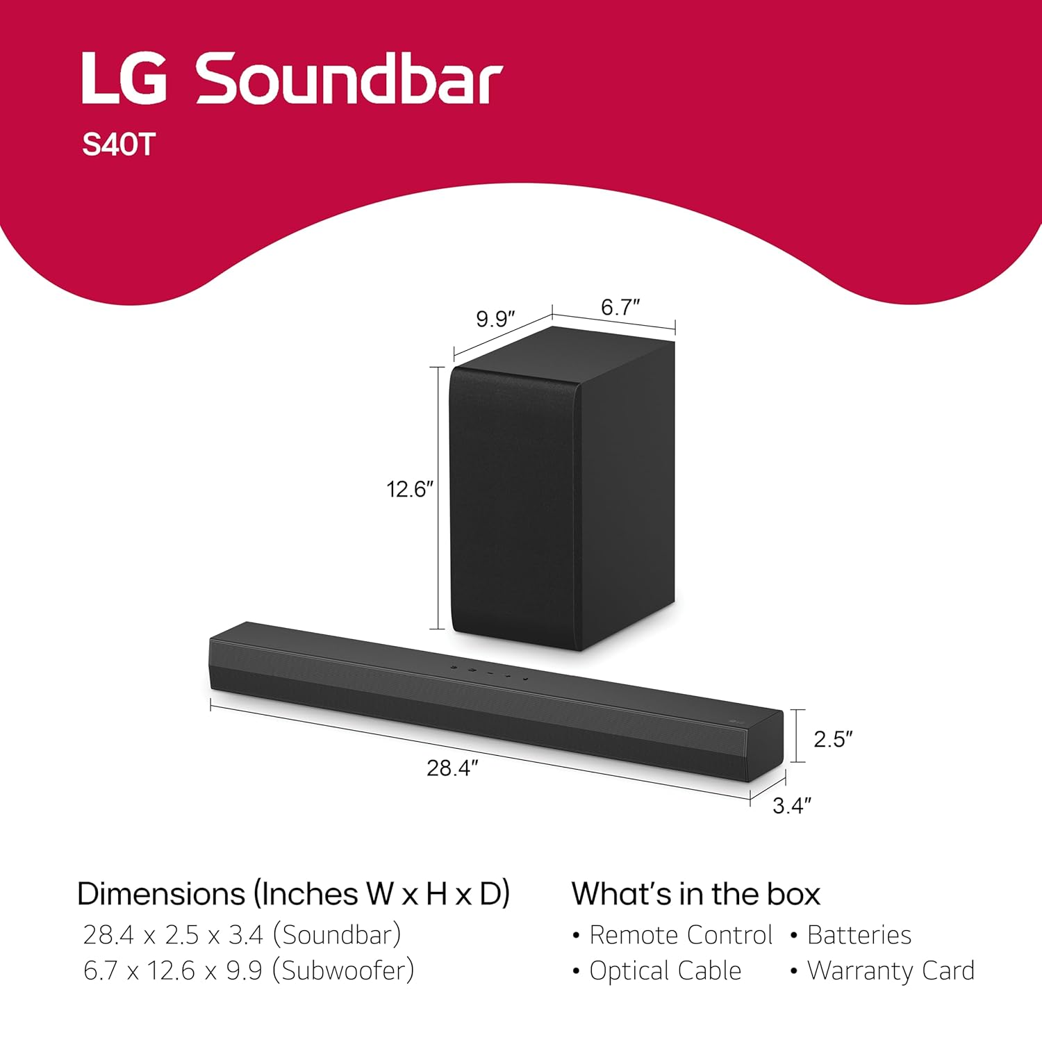 LG S40T 300W 2.1 Channel Black Soundbar with Dolby Digital, AI Sound Pro, HDMI, USB, Bluetooth - Image 2