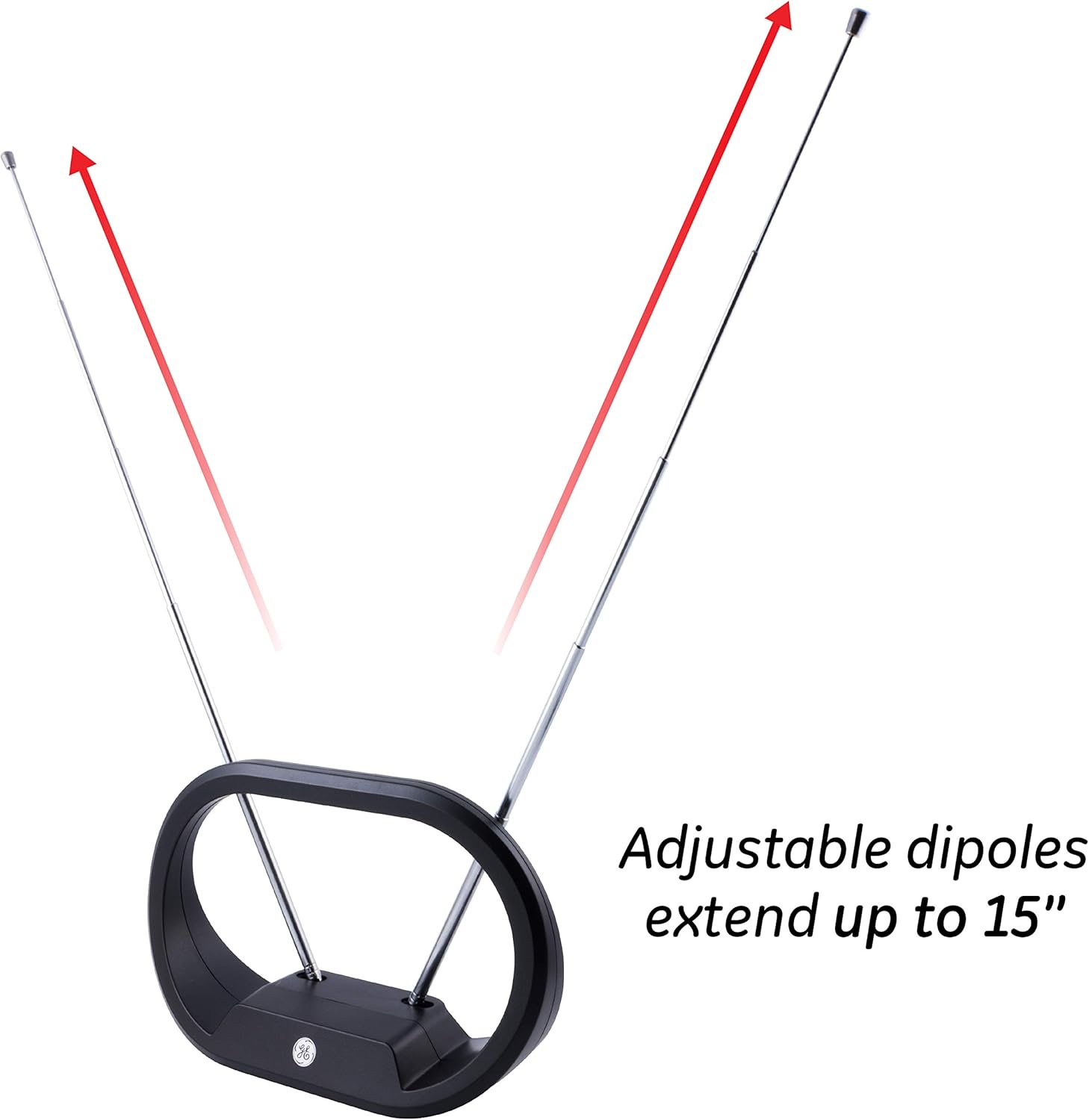 GE Modern Loop Indoor Rabbit Ears TV Antenna Black 15 Inch Extendable 4K 1080P - Image 4