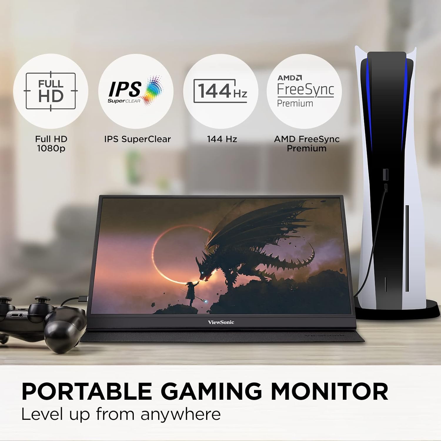 ViewSonic VX1755 17 Inch 1080p Portable IPS Gaming Monitor 144Hz AMD FreeSync Premium 60W USB C - Image 2
