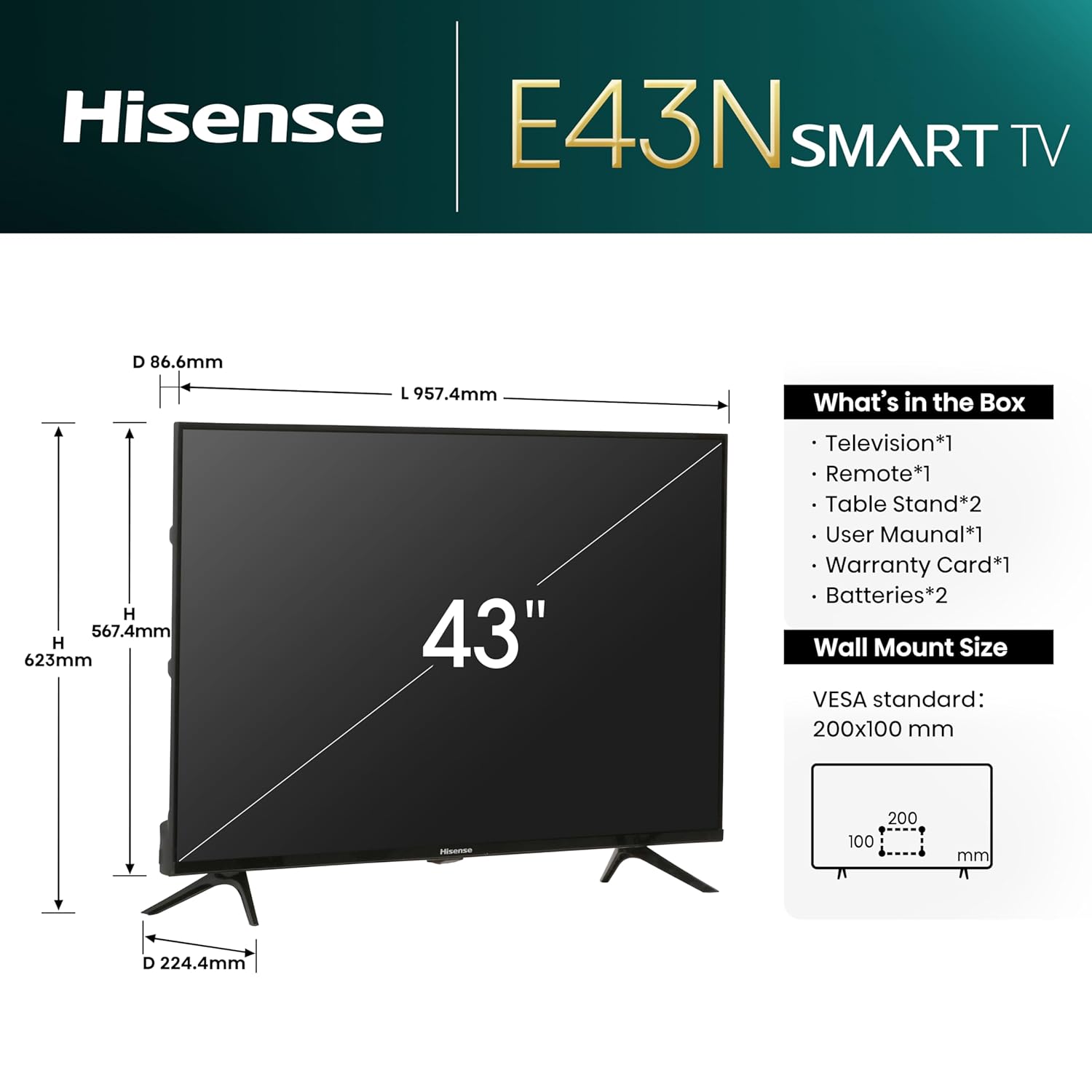 Hisense 43 inch Full HD Smart Google LED TV 43E43N Black - Image 4