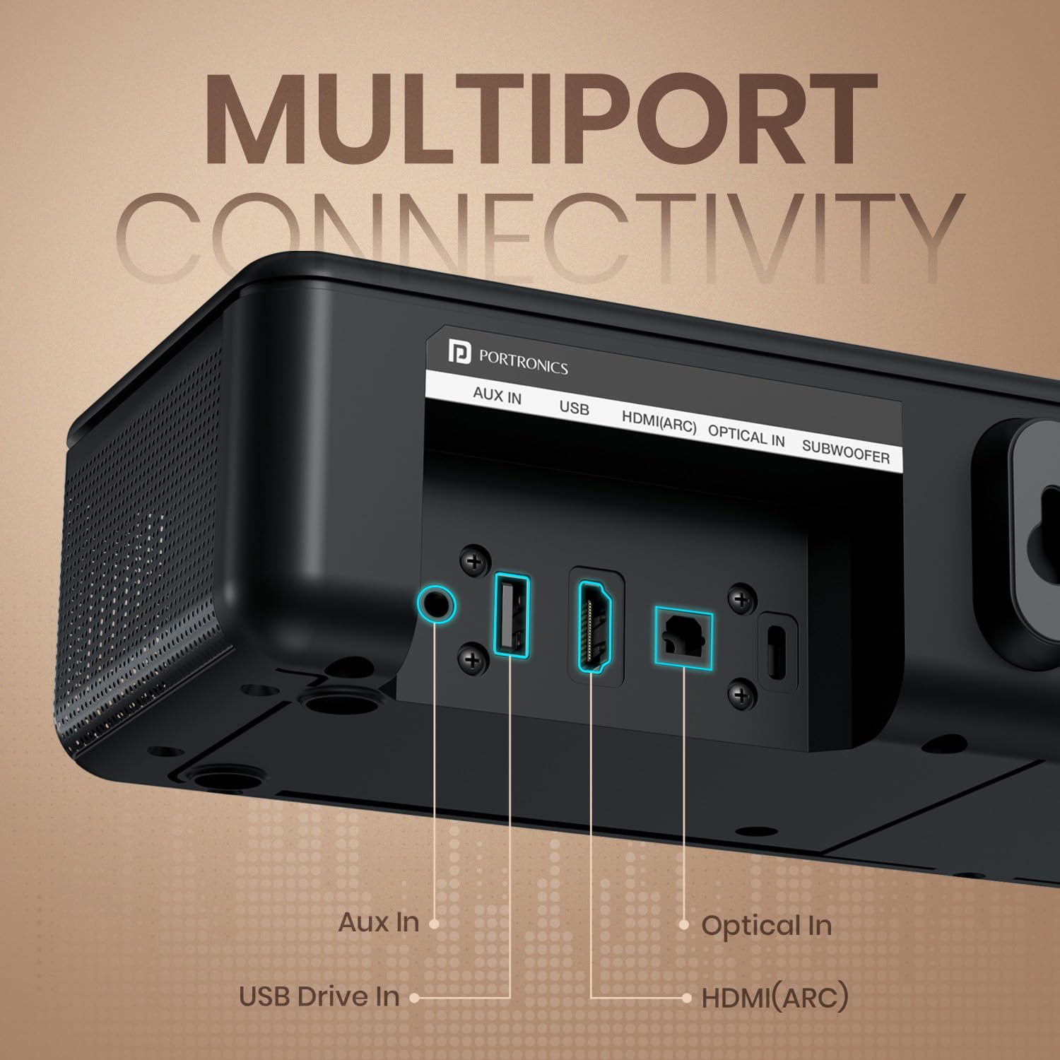 Portronics Sound Slick X 250W 2.1 Channel Bluetooth Soundbar with Wired Subwoofer, Black - Image 7
