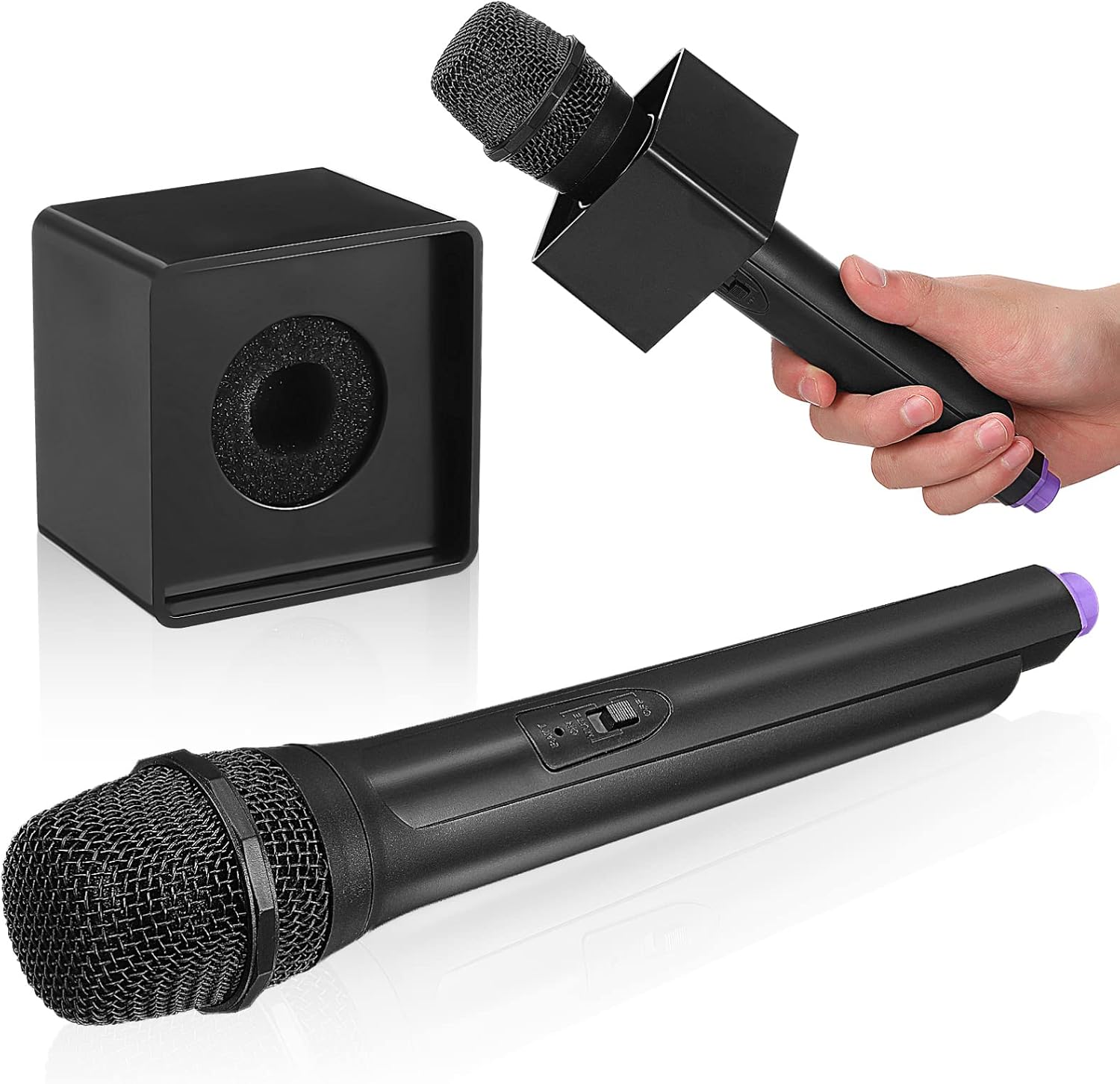 NUOBESTY Pretend Microphone with Stand and Square Cube Prop for Kids' Interview, Karaoke, and Stage Fun - Image 3