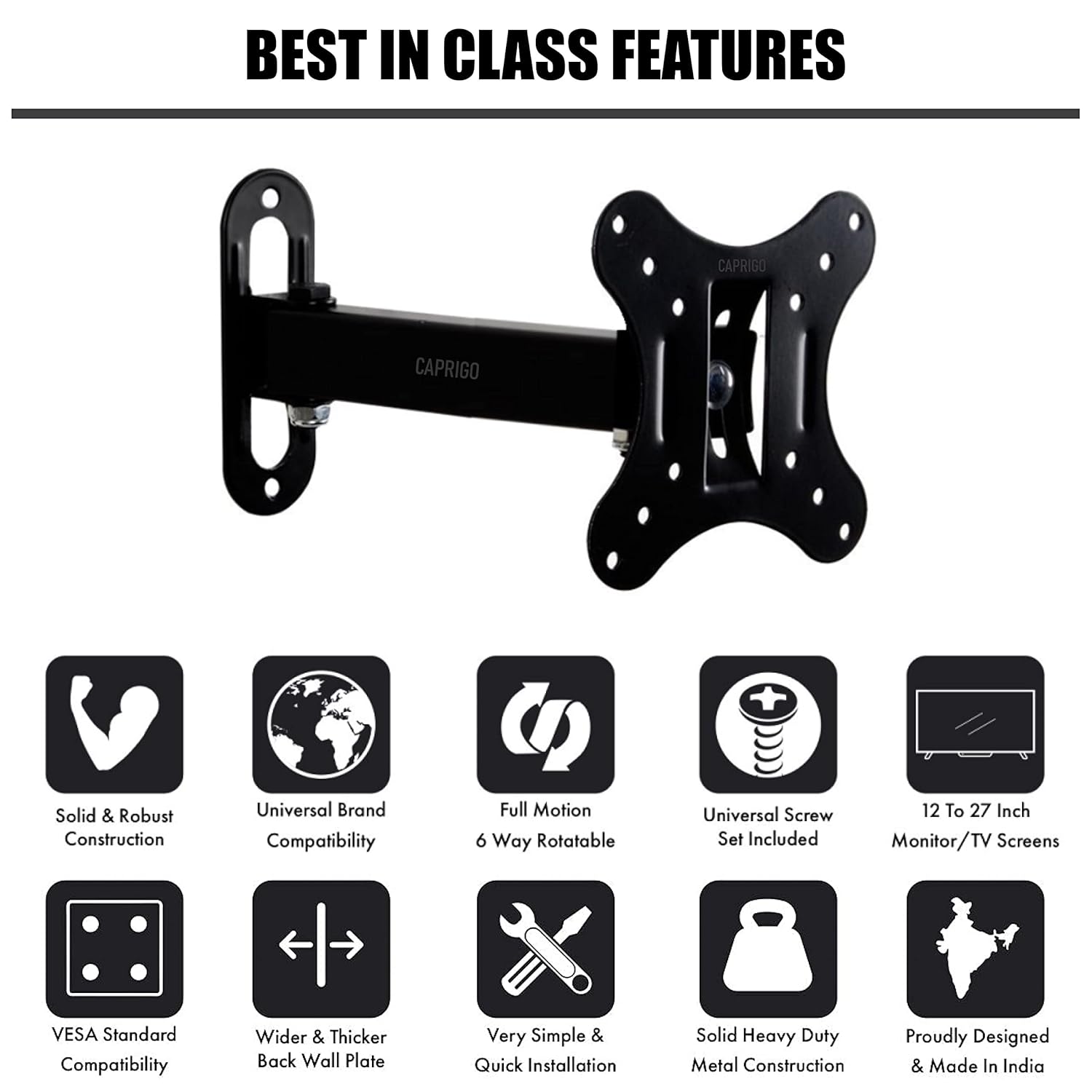 Caprigo Heavy Duty Full Motion TV Wall Mount for 12-27 Inch LED/LCD Monitors - Image 9