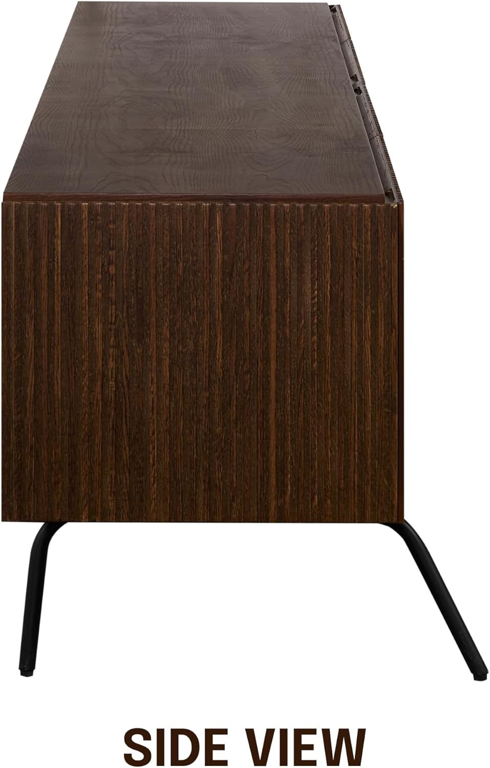 NTC Dark Walnut Veil TV Stand 75 inch Capacity 4 Doors Groove Design Metal Legs - Image 7