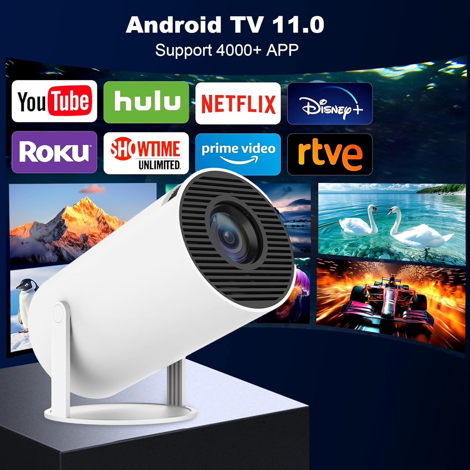 HY300 Portable Mini Projector 4K 1080P 160 ANSI Dual-Band WIFI6 5G Bluetooth Android 11 180° Rotatable Auto Keystone Correction - Image 2