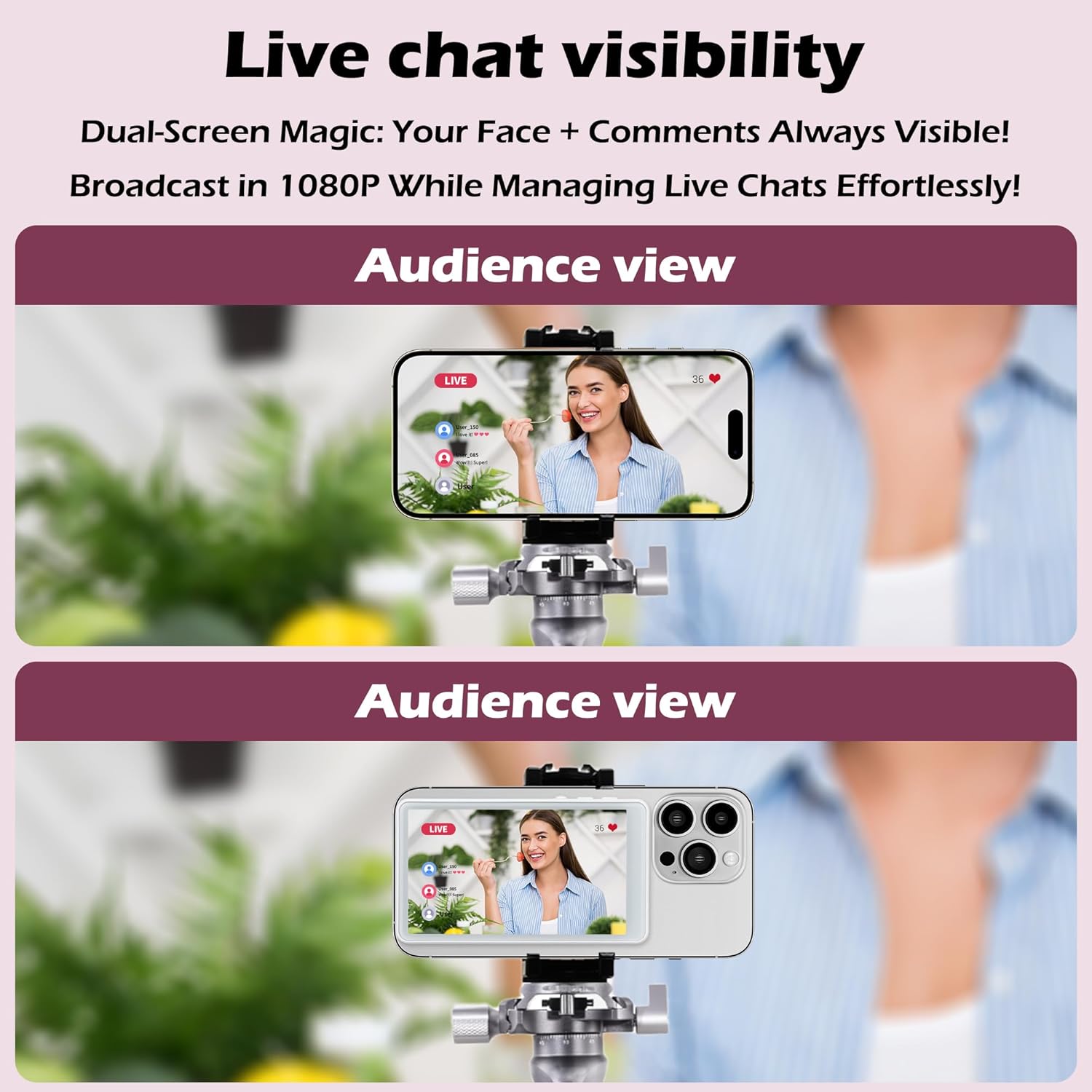 Wireless 1080P Magsafe Selfie Screen Monitor for iPhone and Android, 30fps, Bluetooth Remote, 3 Brightness Levels - Image 2