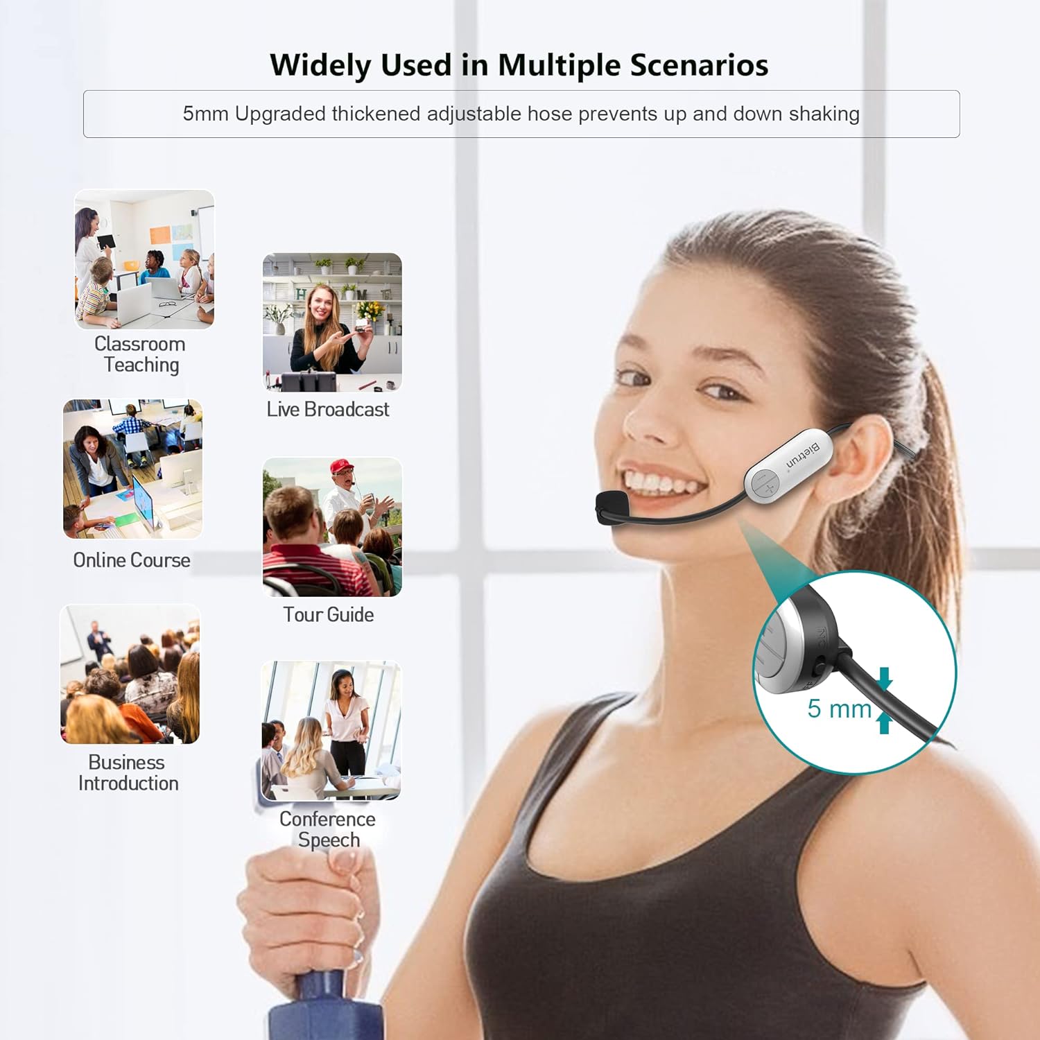 Bietrun 165ft UHF Wireless Headset Microphone 2-in-1 Karaoke Speaker Amplifier PA System 6H Working Time - Image 6