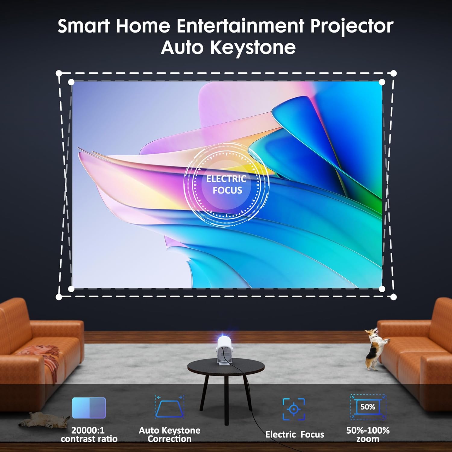 EXTRAVIS H1 Mini Portable Projector 500 ANSI 1080P HD WiFi Bluetooth E-Focus 360° Rotatable Auto Keystone Outdoor Home - Image 3