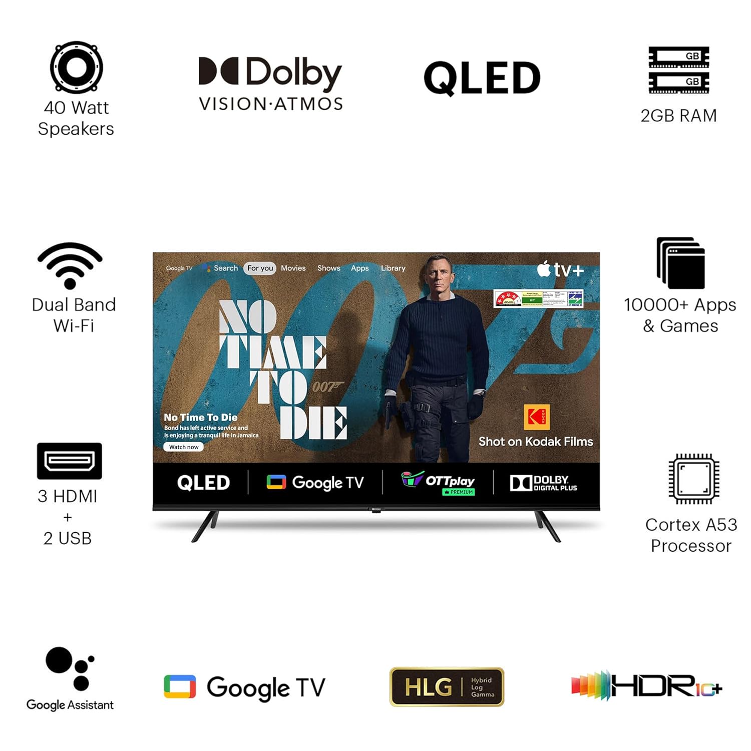 Kodak 50 Inch 4K Ultra HD Smart QLED Google TV 50MT5011 Black - Image 4