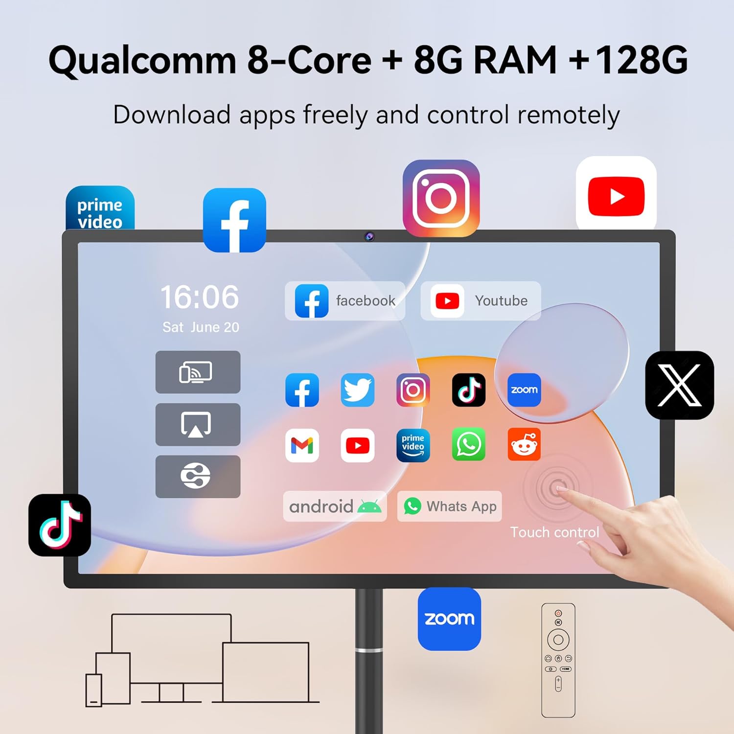 32-Inch Portable 4K Touchscreen Monitor Android 13 Smart TV 8GB RAM 128GB Storage 8-10 Hour Battery Black - Image 3
