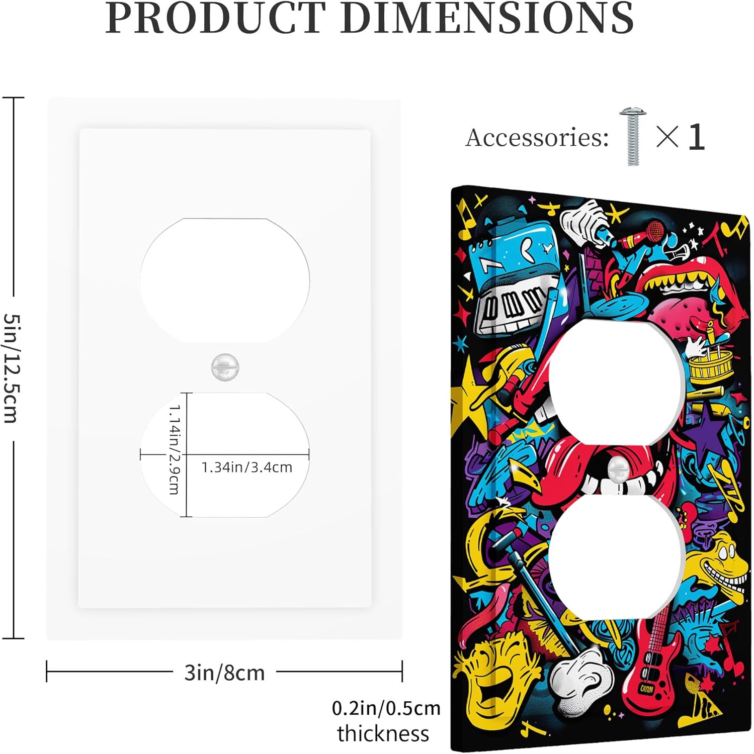 Colorful Rock N Roll Music Festival Thermoplastic Single Duplex Outlet Light Switch Cover Plate Standard Size - Image 6