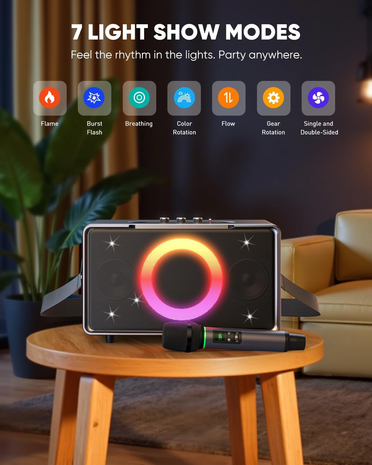Silver Portable Bluetooth Speaker 100W, 15 Hour Playtime, Large 5" Subwoofer, LED Light Show, Fast Charging, 1 Microphone - Image 5