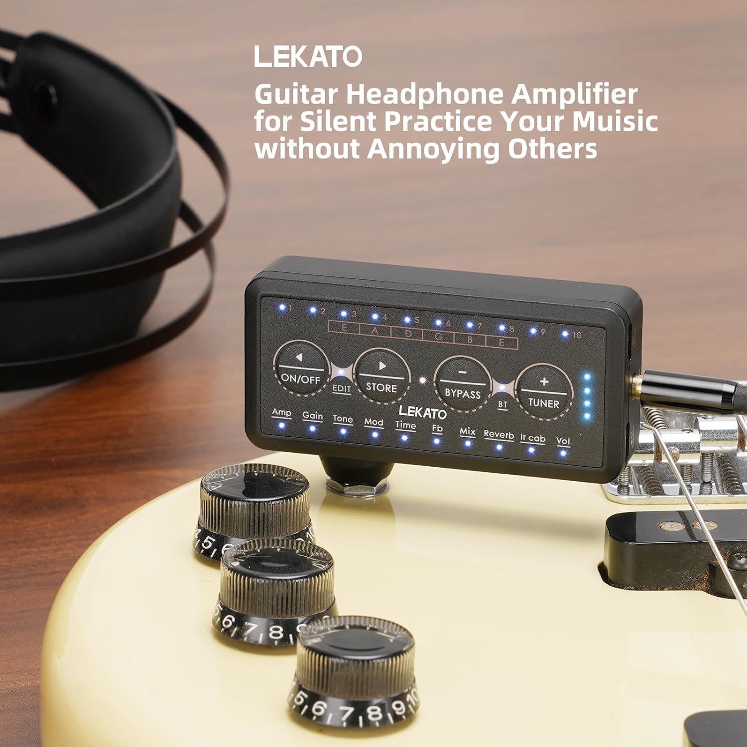 LEKATO Portable Rechargeable Guitar Bass Headphone Amplifier with Multi-Effects and Tuner - Image 2