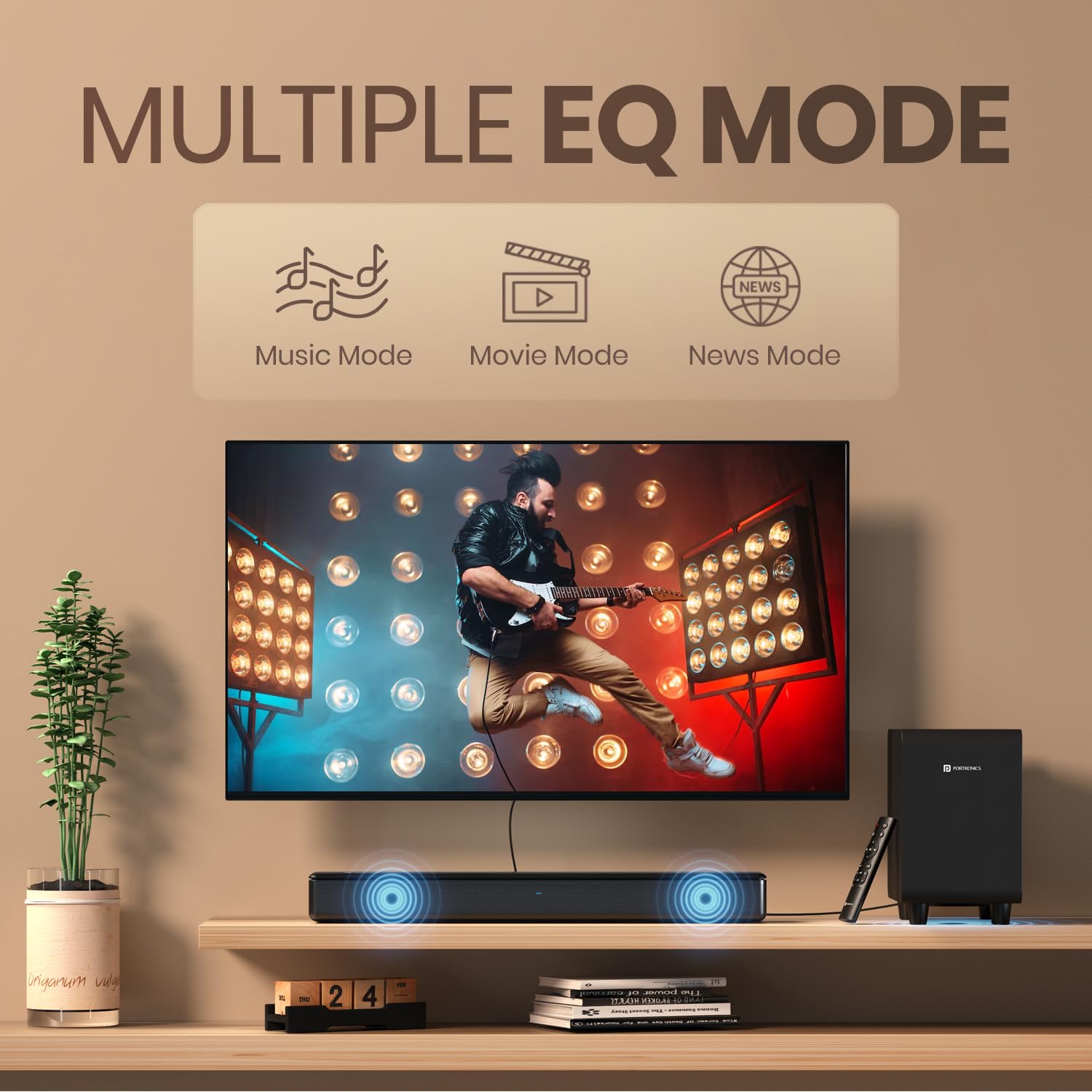 Portronics Sound Slick X 250W 2.1 Channel Bluetooth Soundbar with Wired Subwoofer, Black - Image 4
