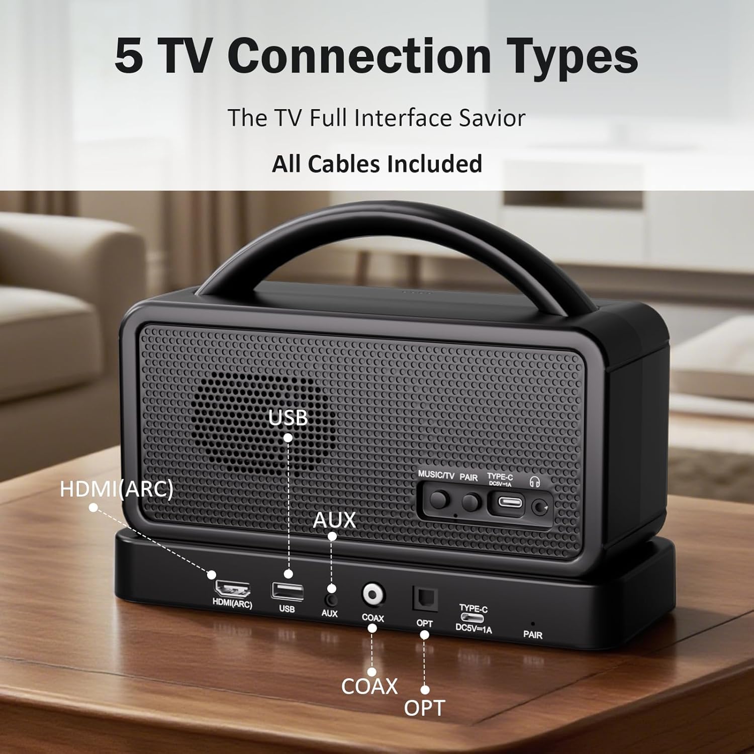 30-Hour Playtime 5.8GHz Wireless TV Speaker for Seniors 50ft Range with HDMI, Optical, AUX, USB, Coaxial Ports - Image 2