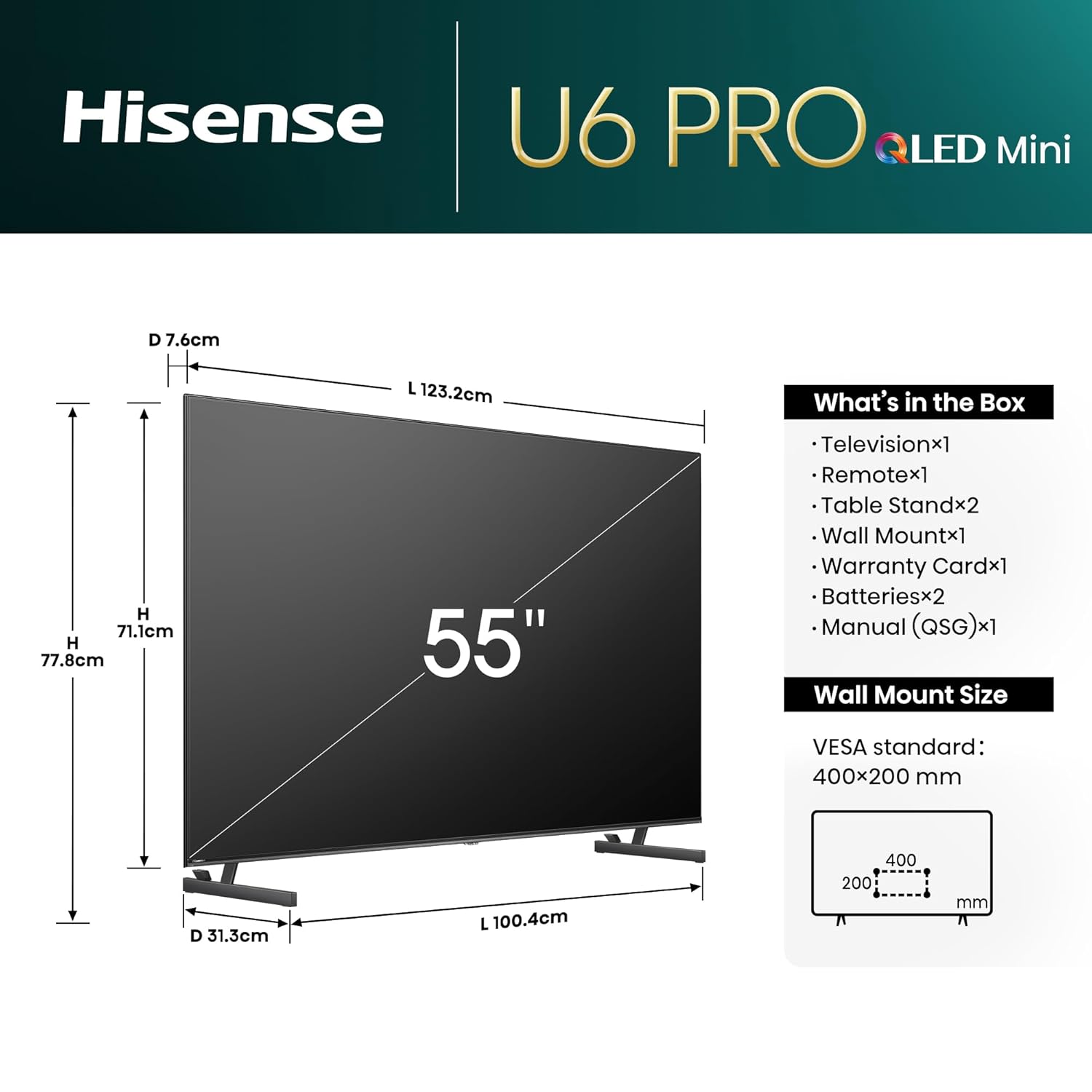 Hisense 55 Inch 4K UHD Smart QLED Mini LED TV 55U6N PRO Black Refurbished - Image 5
