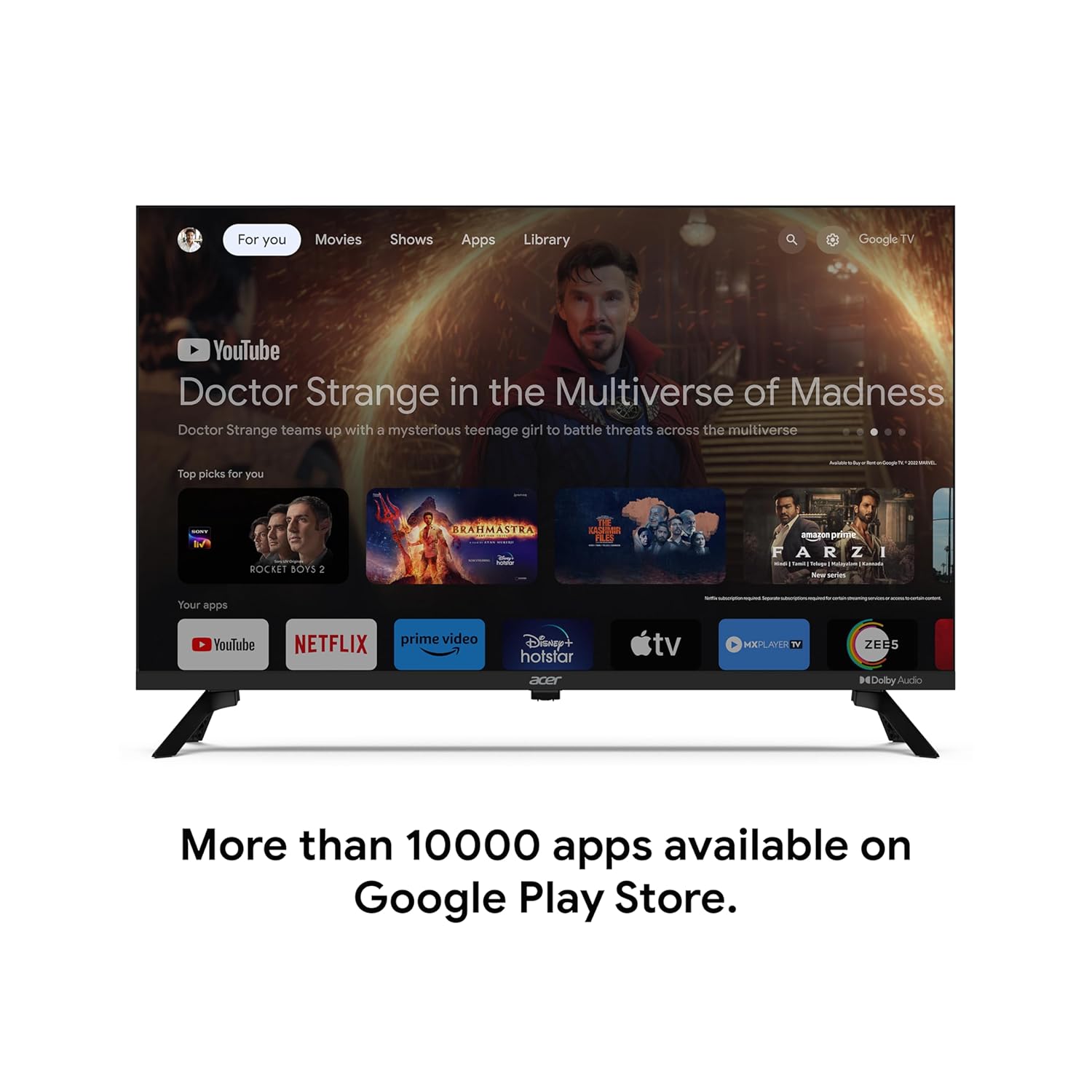 Acer 32 Inch HD Ready Smart Google LED TV Black AR32GT2841HDFL - Image 2