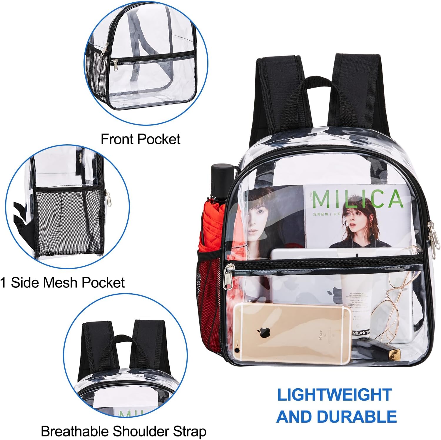 USPECLARE Approved 12x6x12 Inch Waterproof Clear Backpack for Stadium Events and Concerts - Image 4