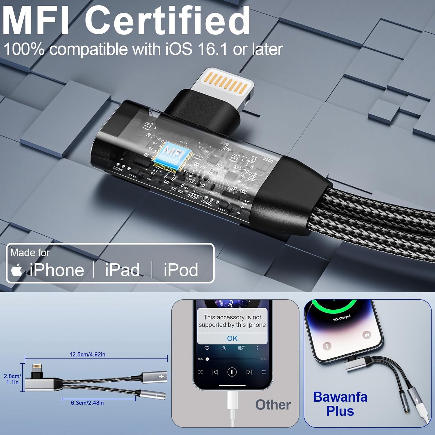 Apple Lightning to 3.5mm Headphone and Charger Adapter 2-in-1 Dongle for iPhone 14 13 12 - Image 7