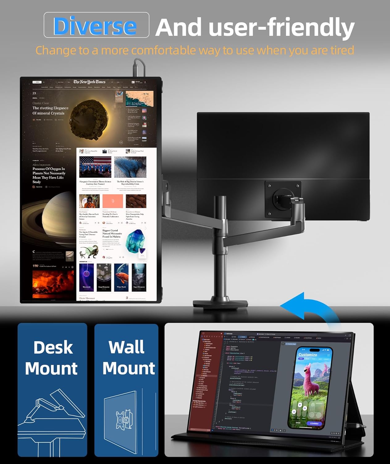 18.5 Inch FHD 1080P 100% sRGB Portable Monitor with Smart Cover and Speakers - Image 5