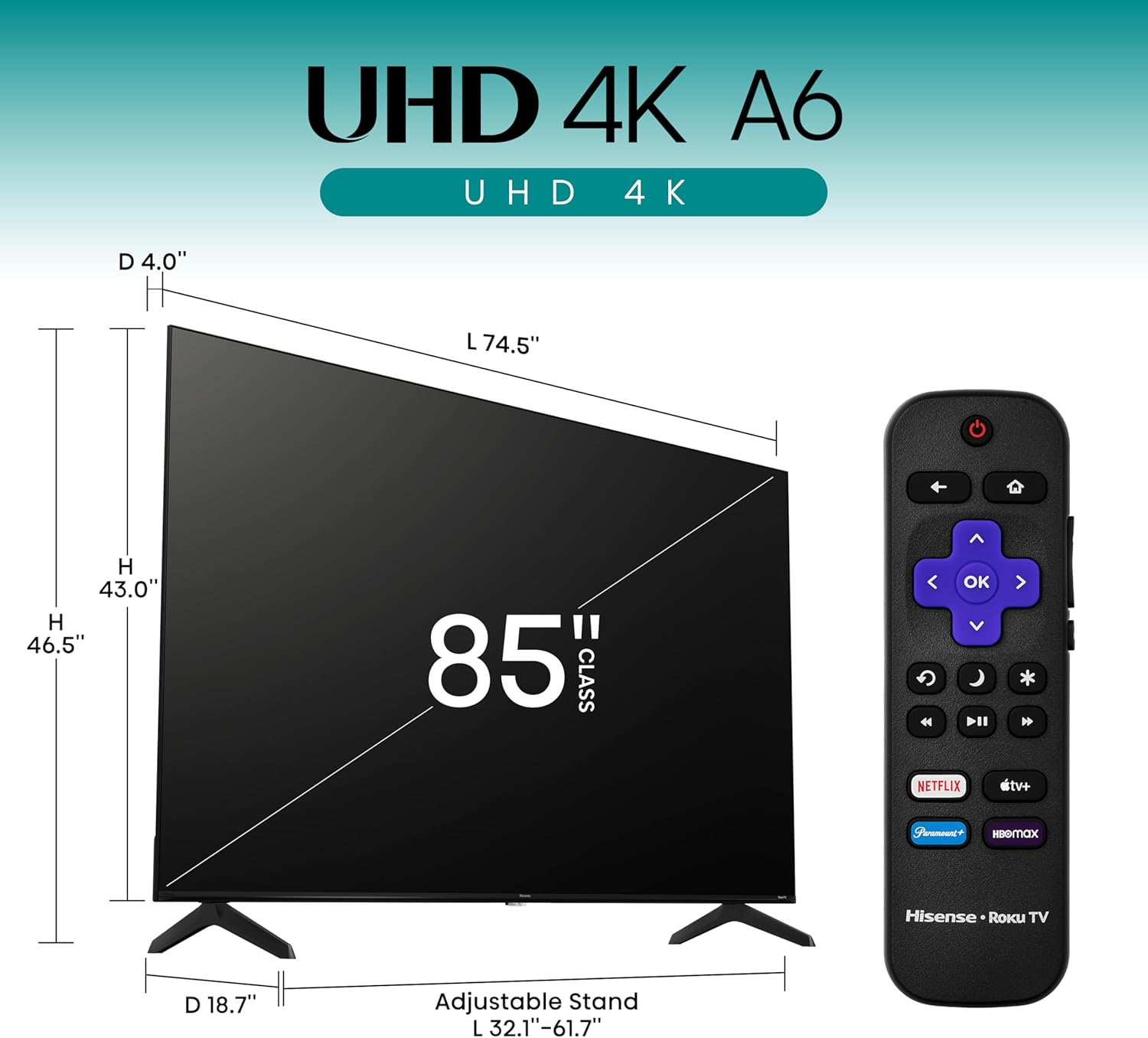 Hisense 85-Inch A6 Series 4K UHD Smart Roku TV, 2024 Model, Black, Dolby Vision HDR - Image 2