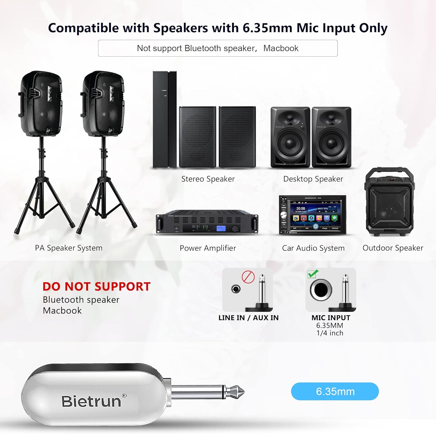 Bietrun 165ft UHF Wireless Headset Microphone 2-in-1 Karaoke Speaker Amplifier PA System 6H Working Time - Image 4
