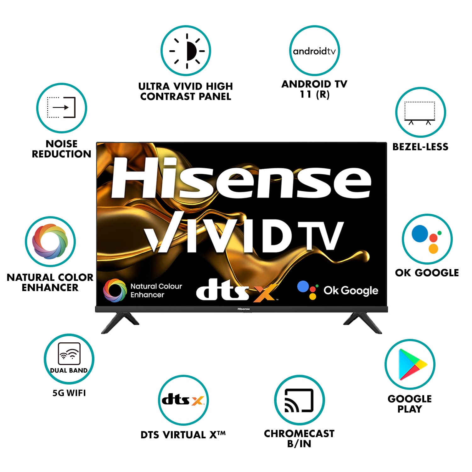 Hisense 43 Inch Full HD Smart Android 11 Certified LED TV Black 43A4G - Image 3