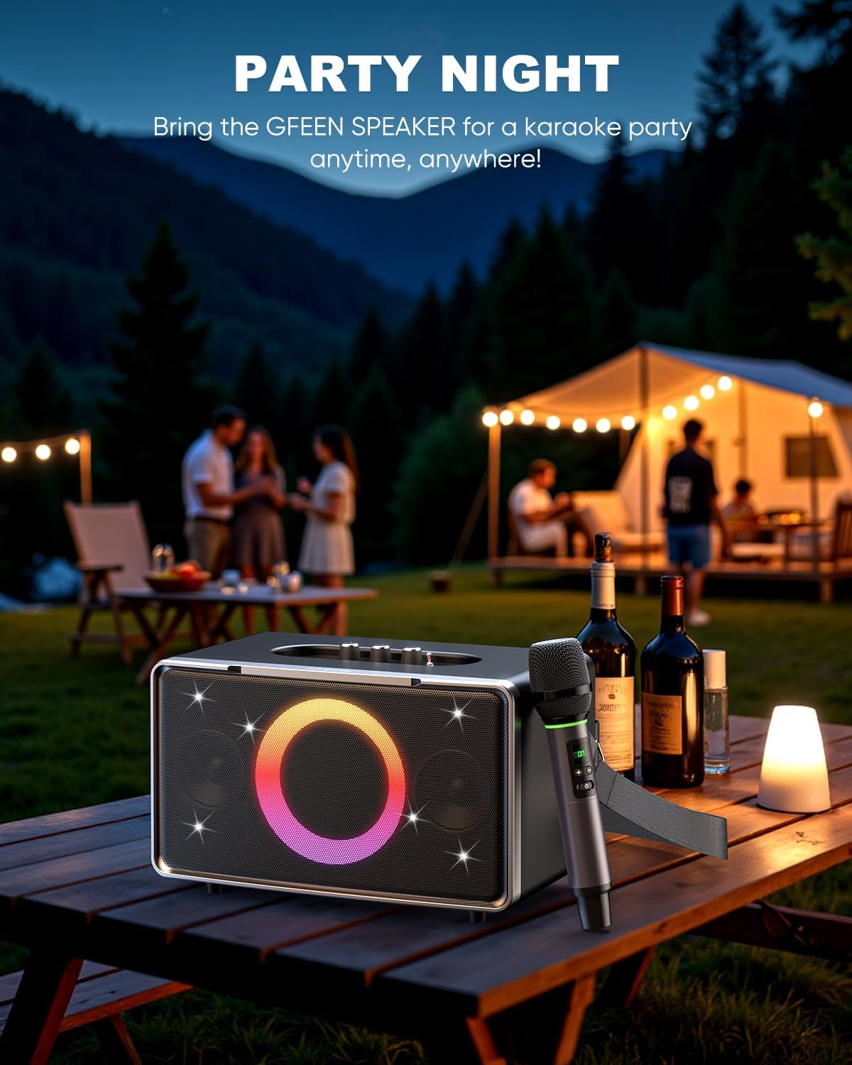 Silver Portable Bluetooth Speaker 100W, 15 Hour Playtime, Large 5" Subwoofer, LED Light Show, Fast Charging, 1 Microphone - Image 8