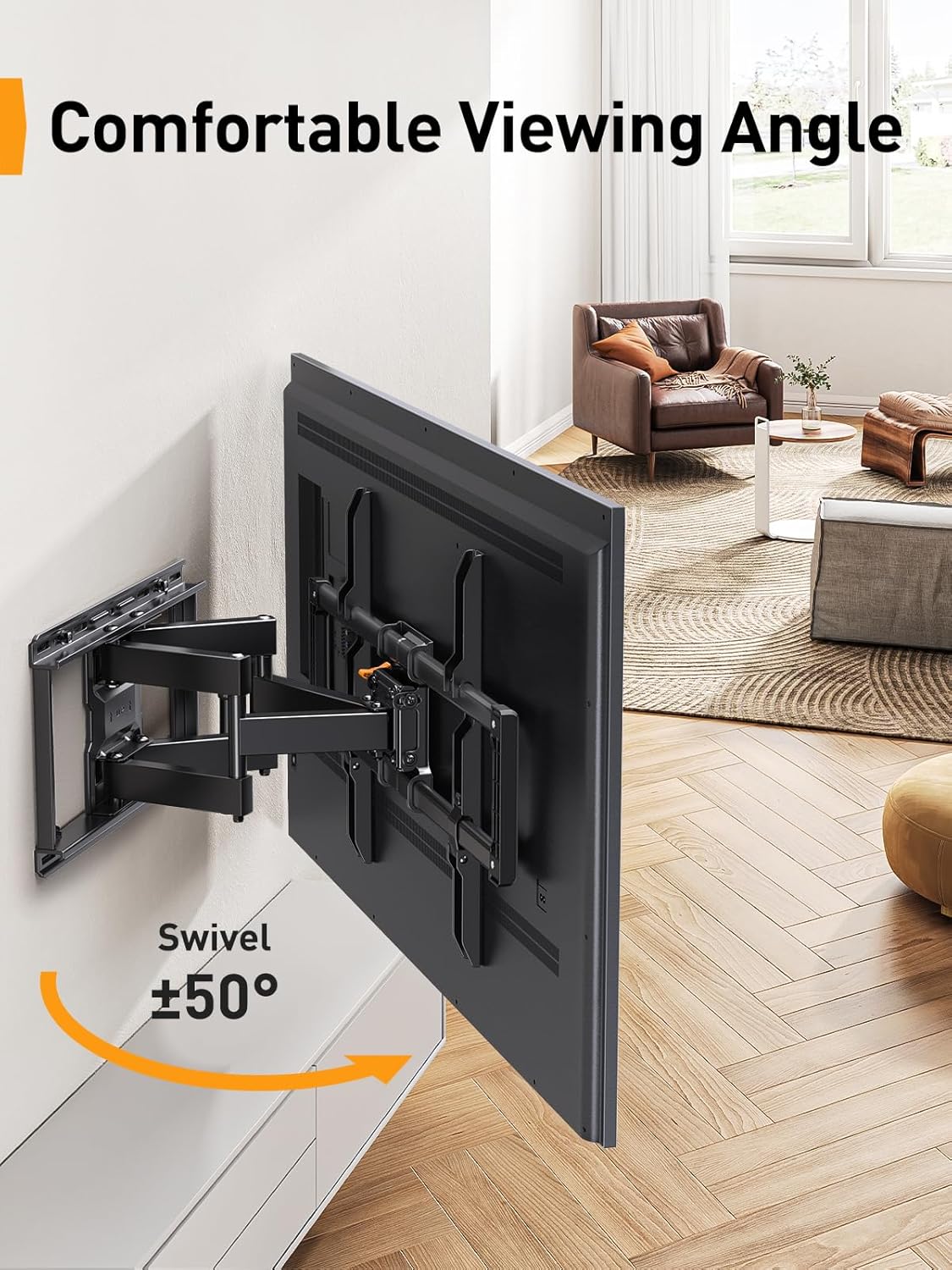 Perlegear Full Motion TV Wall Mount for 42-85 inch TVs, 132 lbs Capacity, Dual Arms, Tilt, Swivel, Extend, Leveling, Max VESA 600x400mm, PGLF8 - Image 6