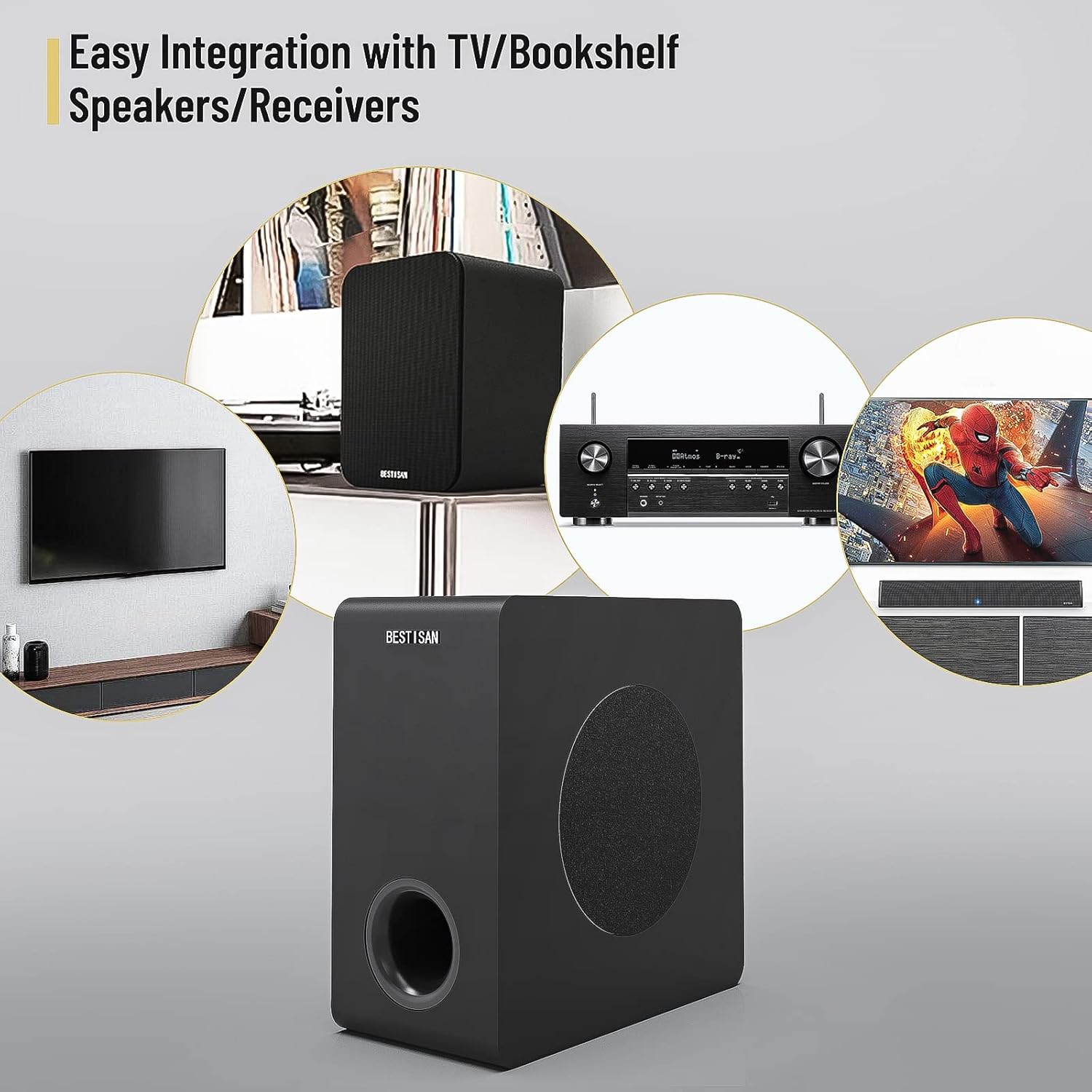 Bestisan 6.5 Inch Active Compact Home Audio Subwoofer Deep Bass Black - Image 5