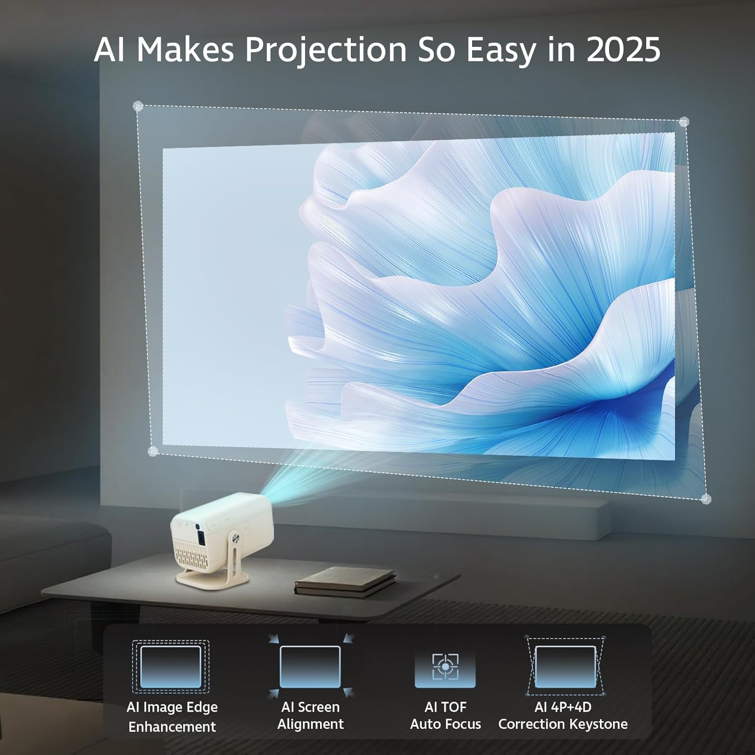 2025 4K 1080P WiFi Bluetooth AI Smart Projector 270° Stand 300" Display Outdoor Home Theater Authentic 400 ANSI - Image 7