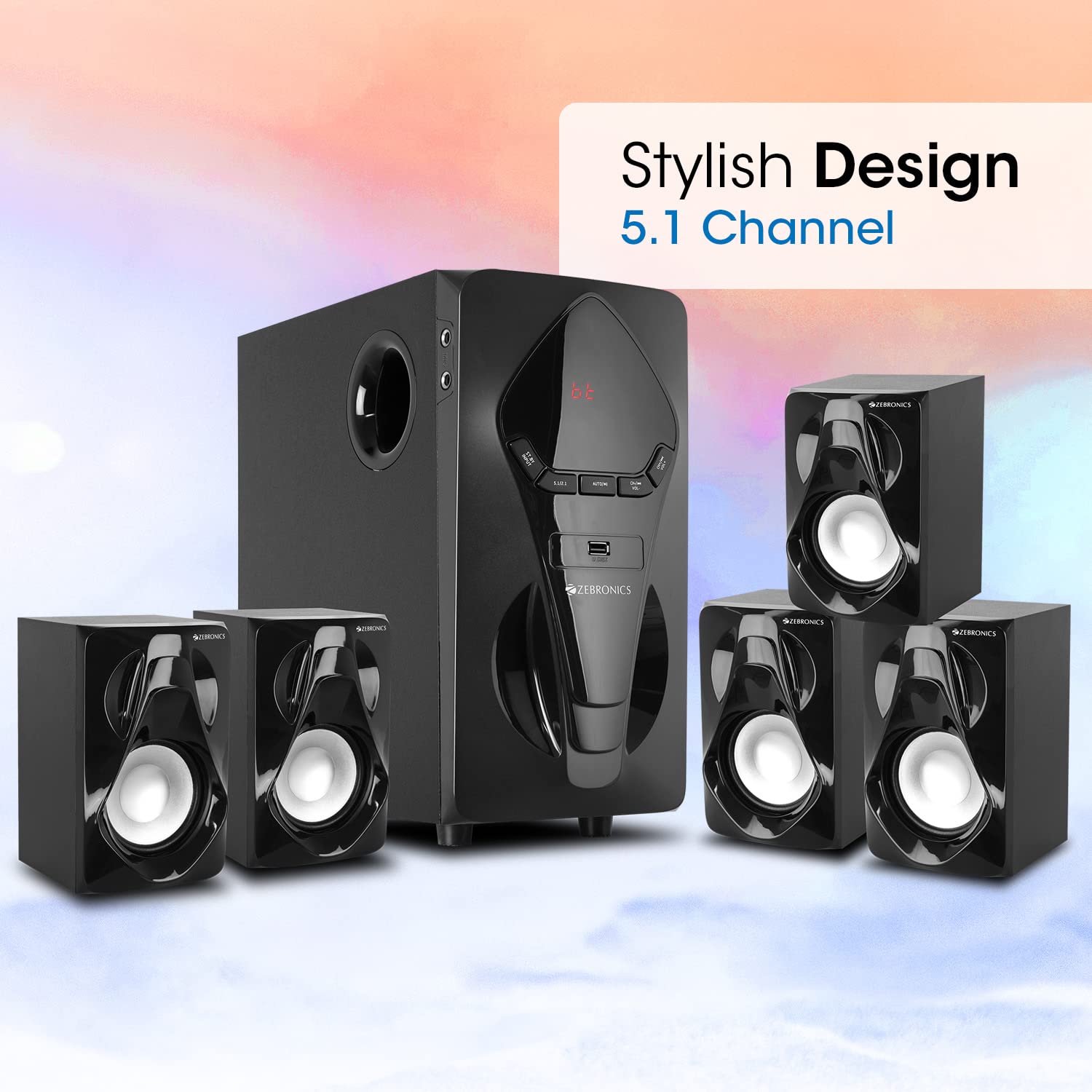ZEBRONICS BT7591RUCF 5.1 Home Theater Speakers 95W RMS with 5.25" Subwoofer Bluetooth 5.0 Wall Mount - Image 2