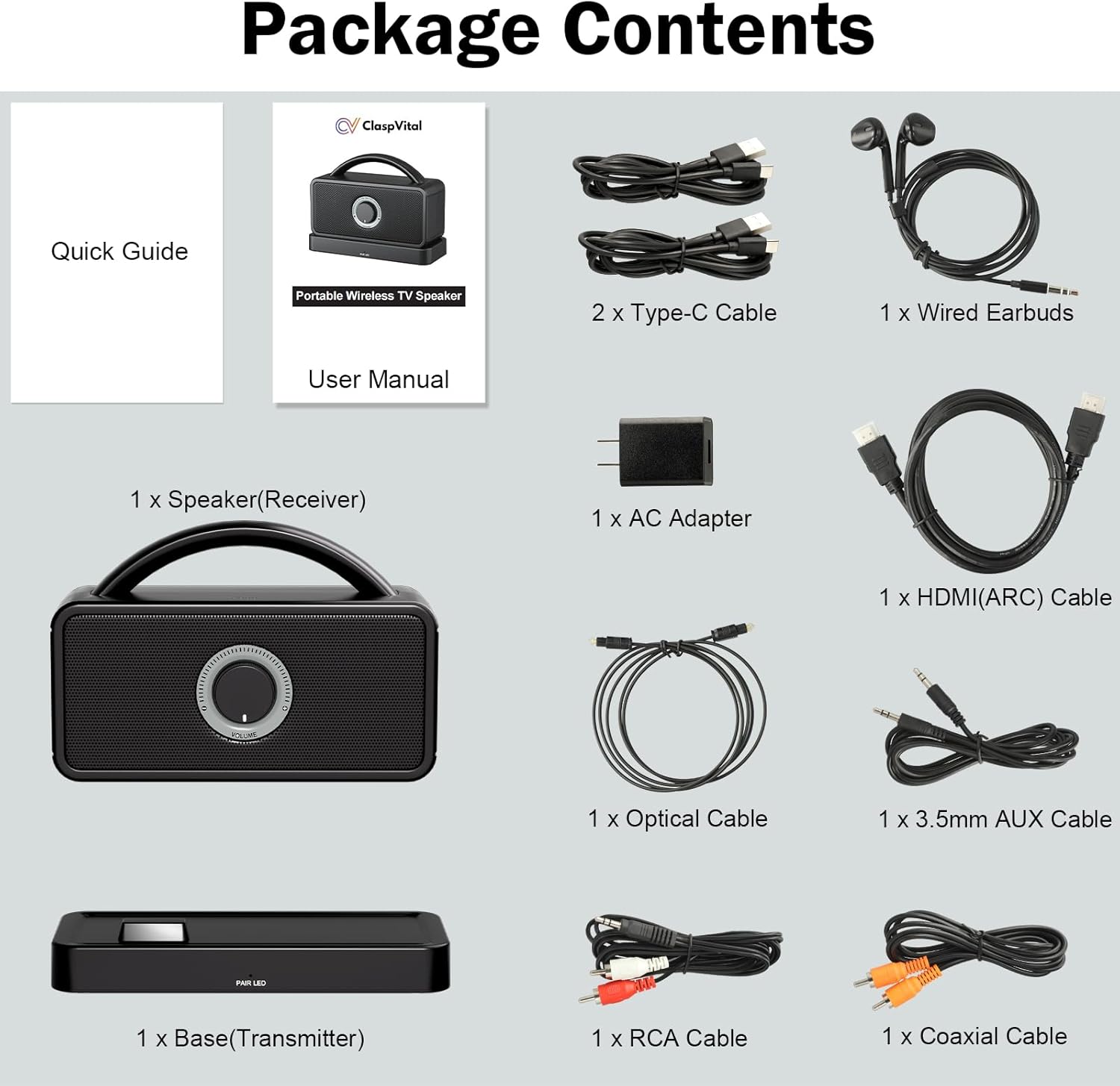 30-Hour Playtime 5.8GHz Wireless TV Speaker for Seniors 50ft Range with HDMI, Optical, AUX, USB, Coaxial Ports - Image 8