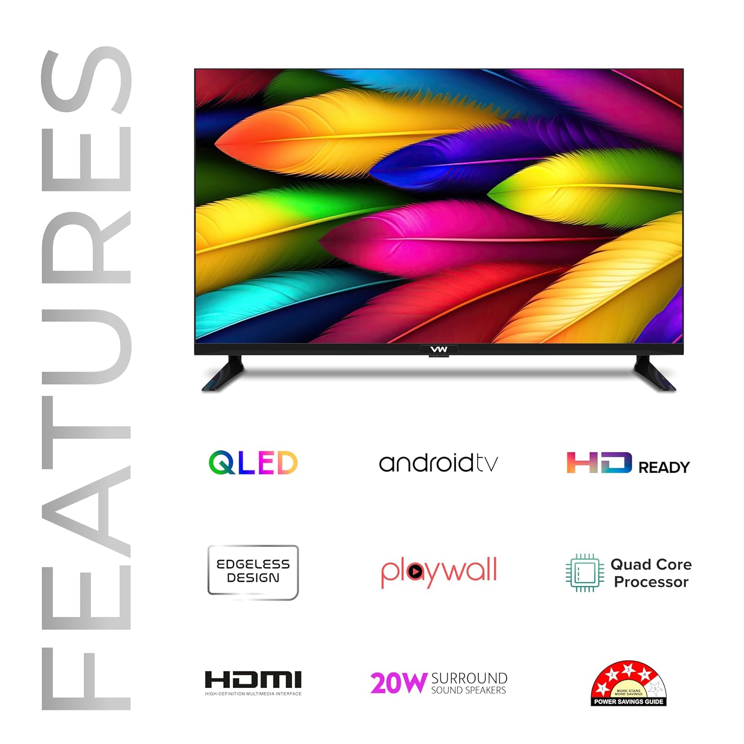 32 Inch HD Ready Smart QLED Android TV Black OptimaX Series VW32AQ1 - Image 2