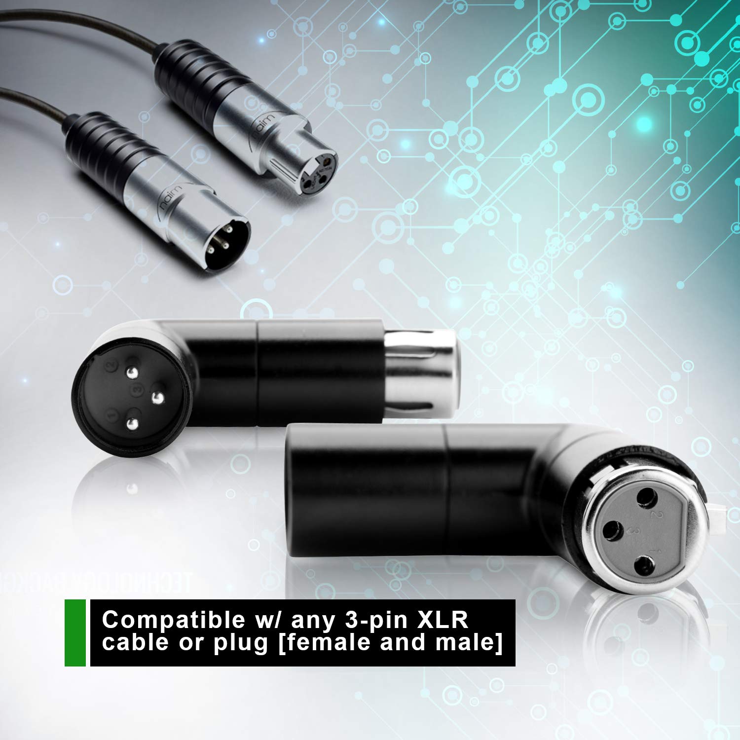 COLUBER CABLE 3-Pin XLR Angle Adapter, Dual Male Female L-Shape Metal Connector, 4 Positions for Microphones, Studio, Podcast Gear - Image 5