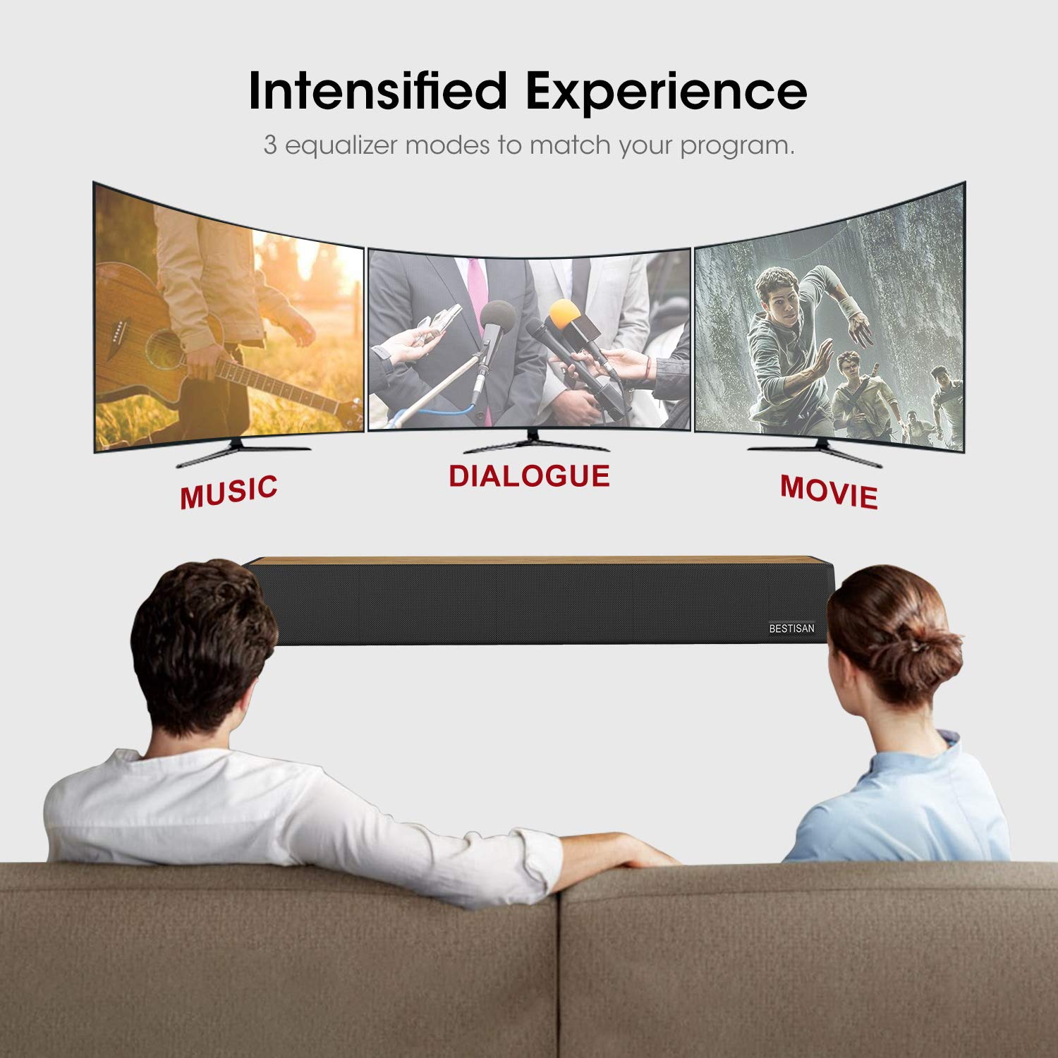3nh 38-Inch 80W Wired Bluetooth Sound Bar Home Theater Speaker System Dual Connection - Image 4