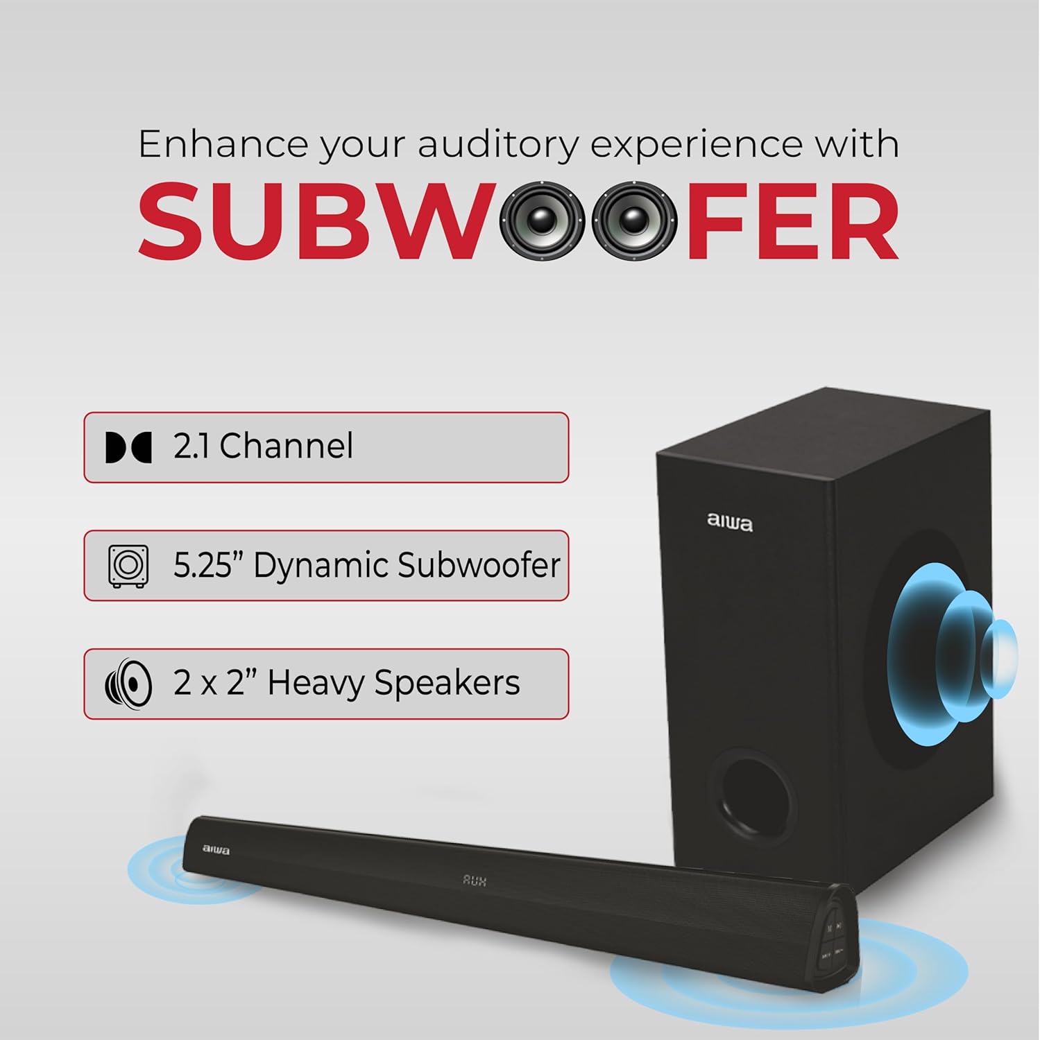 Aiwa Signature Soundbar 2.1 Channel 120W Bluetooth V5.3 Surround Sound with 5.25 Inch Subwoofer and Remote Control Black - Image 4