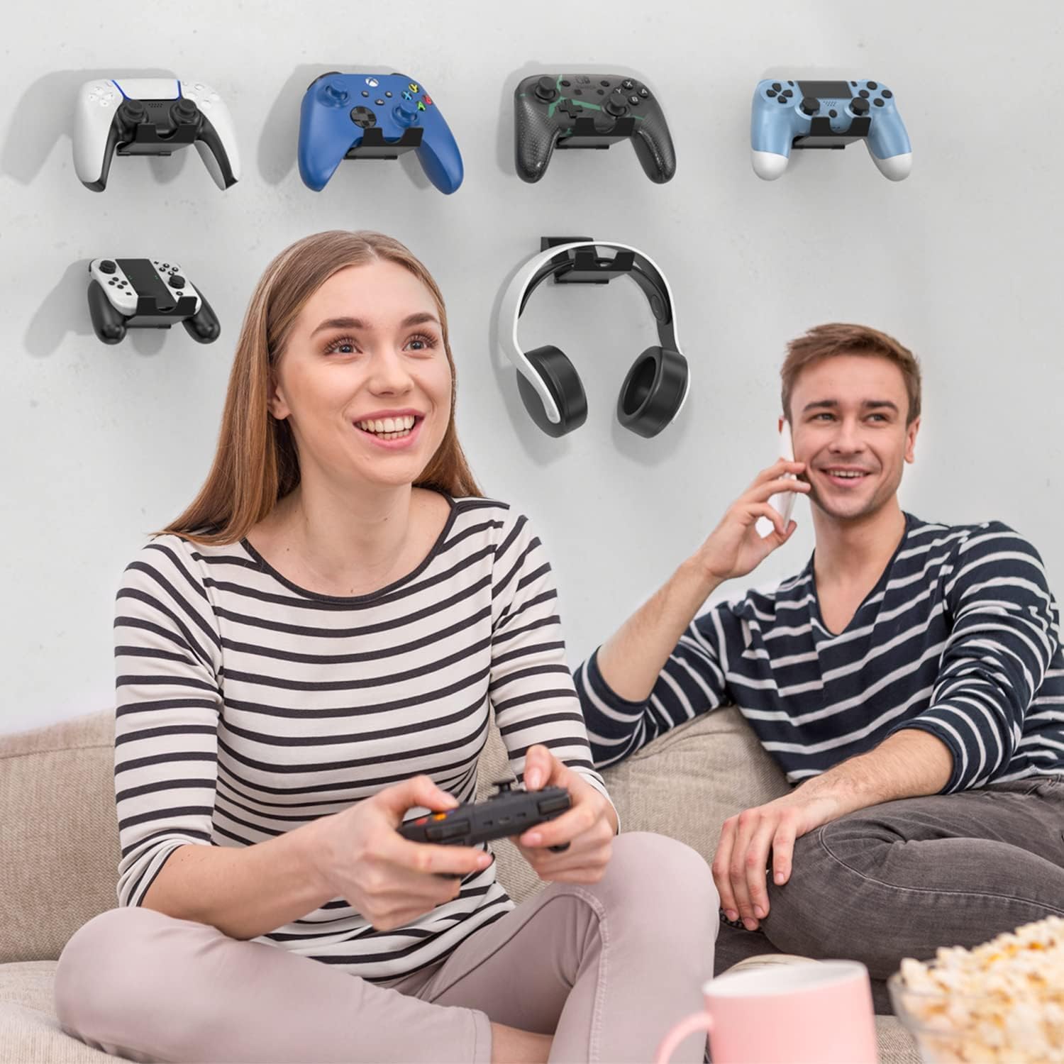 Adjustable 4-Piece Video Game Controller & Headphone Wall Mount Stand Holder for PS3 PS4 PS5 Xbox 360 One Series - Image 7
