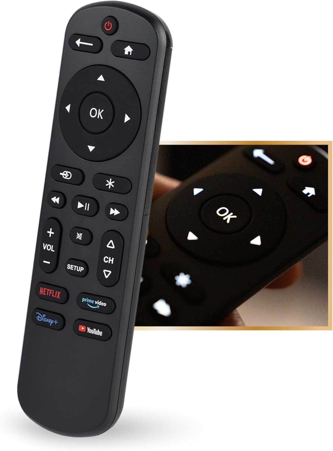 Backlit Black Universal Remote Control for Samsung LG Roku Vizio Sony Smart TVs - Image 2