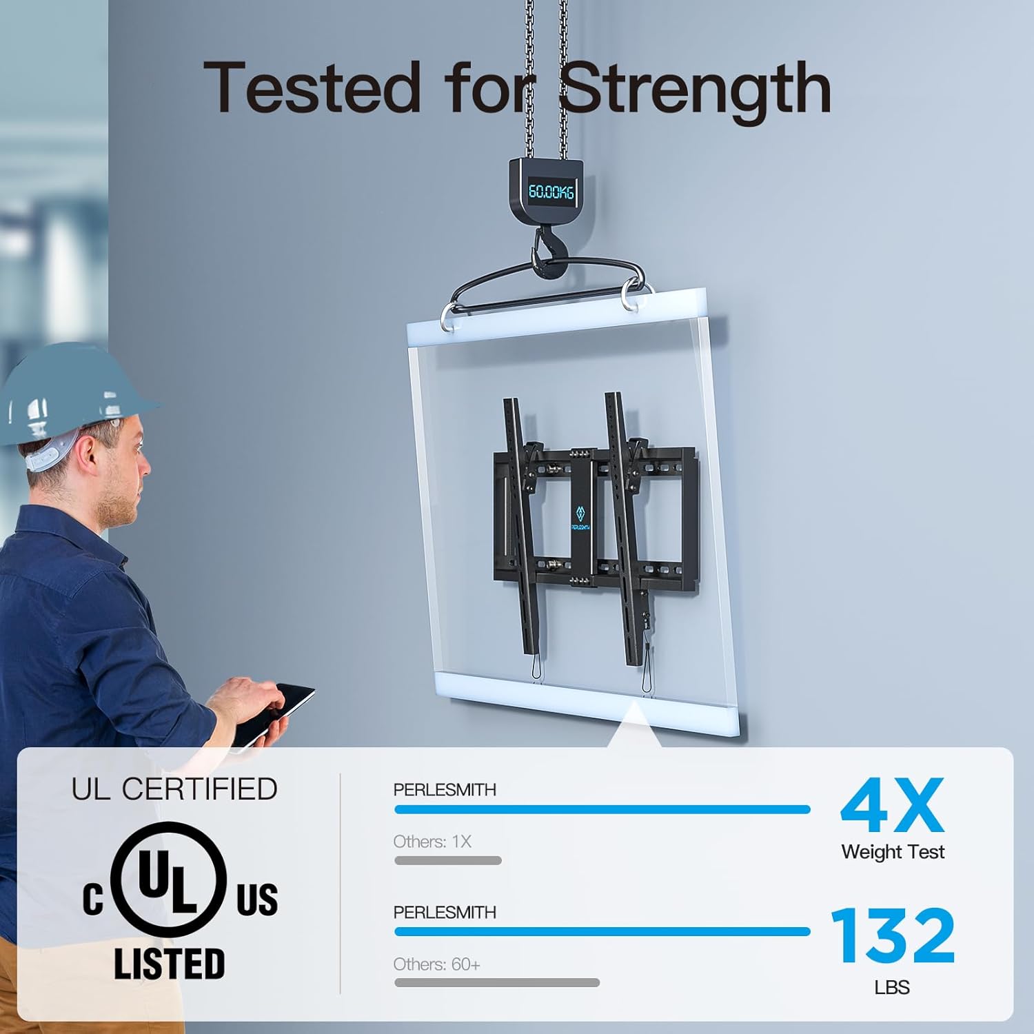 PERLESMITH 37-82 inch TV Wall Mount Bracket, UL Listed Universal Tilt Up to 132 lbs, 16-24" Studs, VESA 600x400mm, Low Profile - Image 3