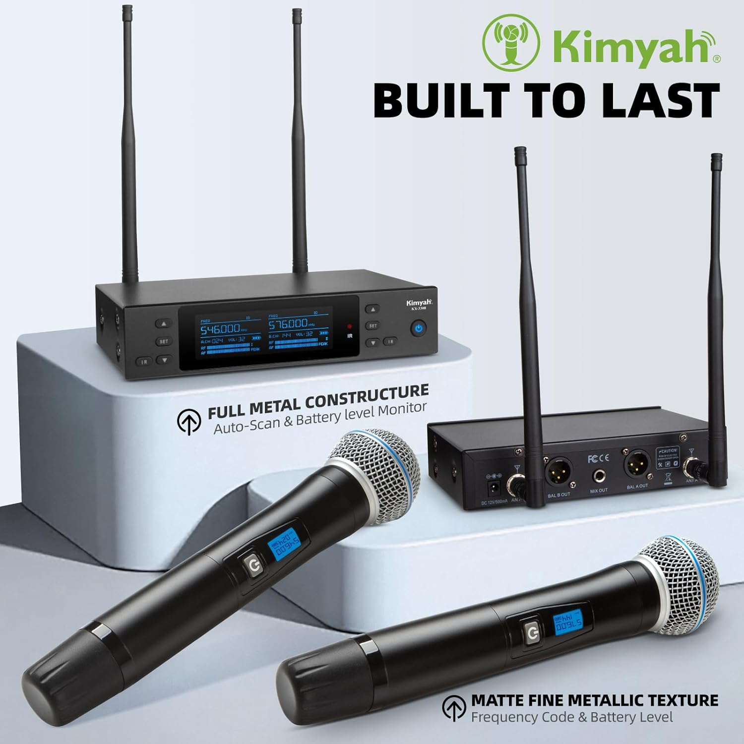 Dual 100 Channel UHF Wireless Microphone System, 328FT Range, Metal Handheld Mics for Stage, DJ, Karaoke - Image 3